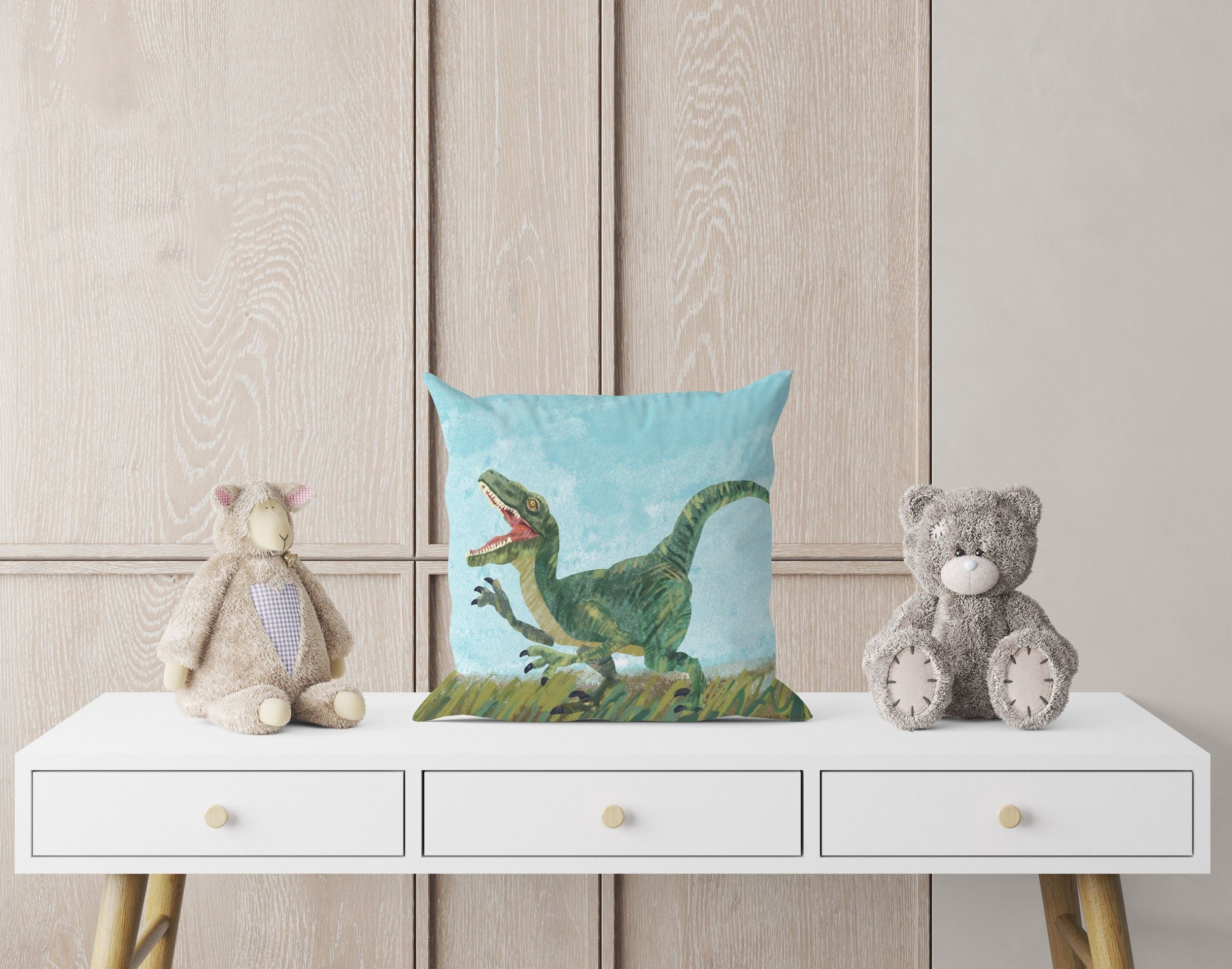 Tyrannosaurus Rex Dinosaur Pillow Cases for Kids - Soft Abstract Throw Pillow Cover with Original Art - Green Decorative Toss Pillow for Bedroom, Living Room & Dinosaur Theme Decor
