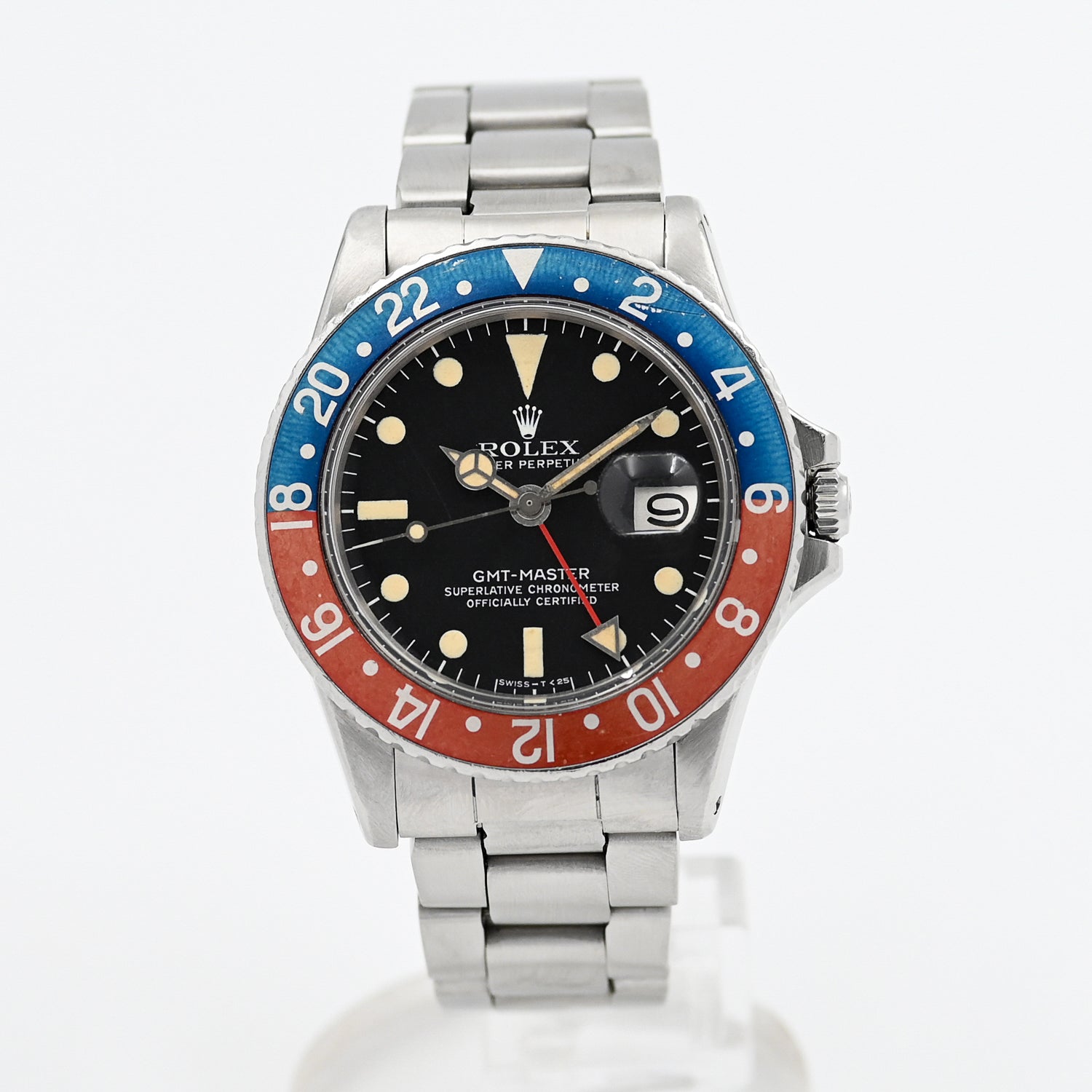 Vintage Rolex GMT-Master Pepsi 1675 Men's Watch - 1975 Model, Stainless Steel, Red & Blue Bezel - Perfect for Collectors & Travel Enthusiasts