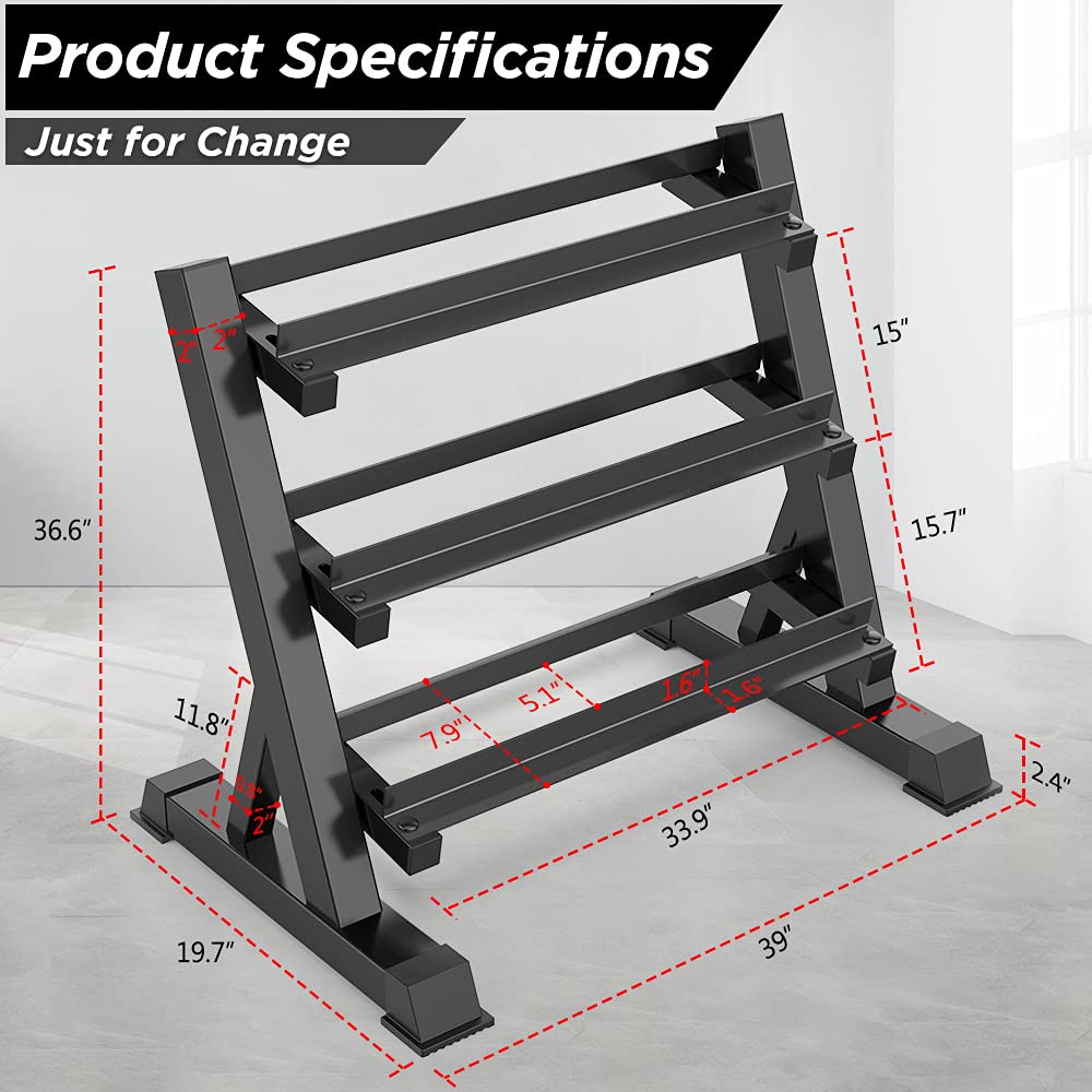 Dripex 3-Tier Heavy Duty Dumbbell Rack for Home Gym - Weight Storage Stand Holder with Steel Frame (Latest Model) - Perfect for Garage, Basement & Home Workout Space