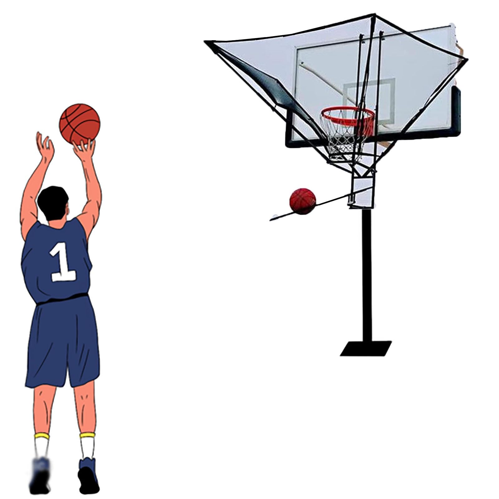 Portable Basketball Shot Return Net with 180° Rotating Chute - Suspended Rebounder Training Device with Storage Bag for Free Throw & Shooting Practice - Perfect for Indoor/Outdoor Basketball Drills & Solo Training