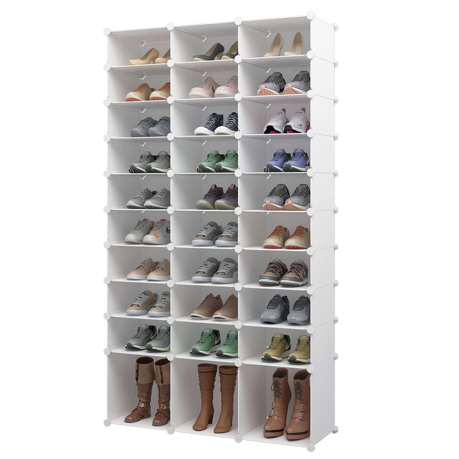 Aeitc 33-Cube Shoe Rack & Plastic Storage Organizer - Modular Cabinet for Entryway, Closet, Bedroom - White | Space-Saving Shoe Storage Solution for Home Organization
