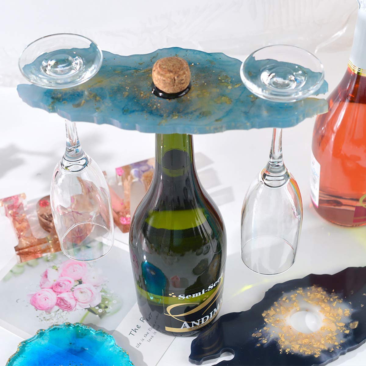 Vilihkc 3-Piece Resin Silicone Mold Set - DIY Wine Rack & Coaster Casting Molds with Glasses Holder - Perfect for Crafting, Home Decor, and Gift Making