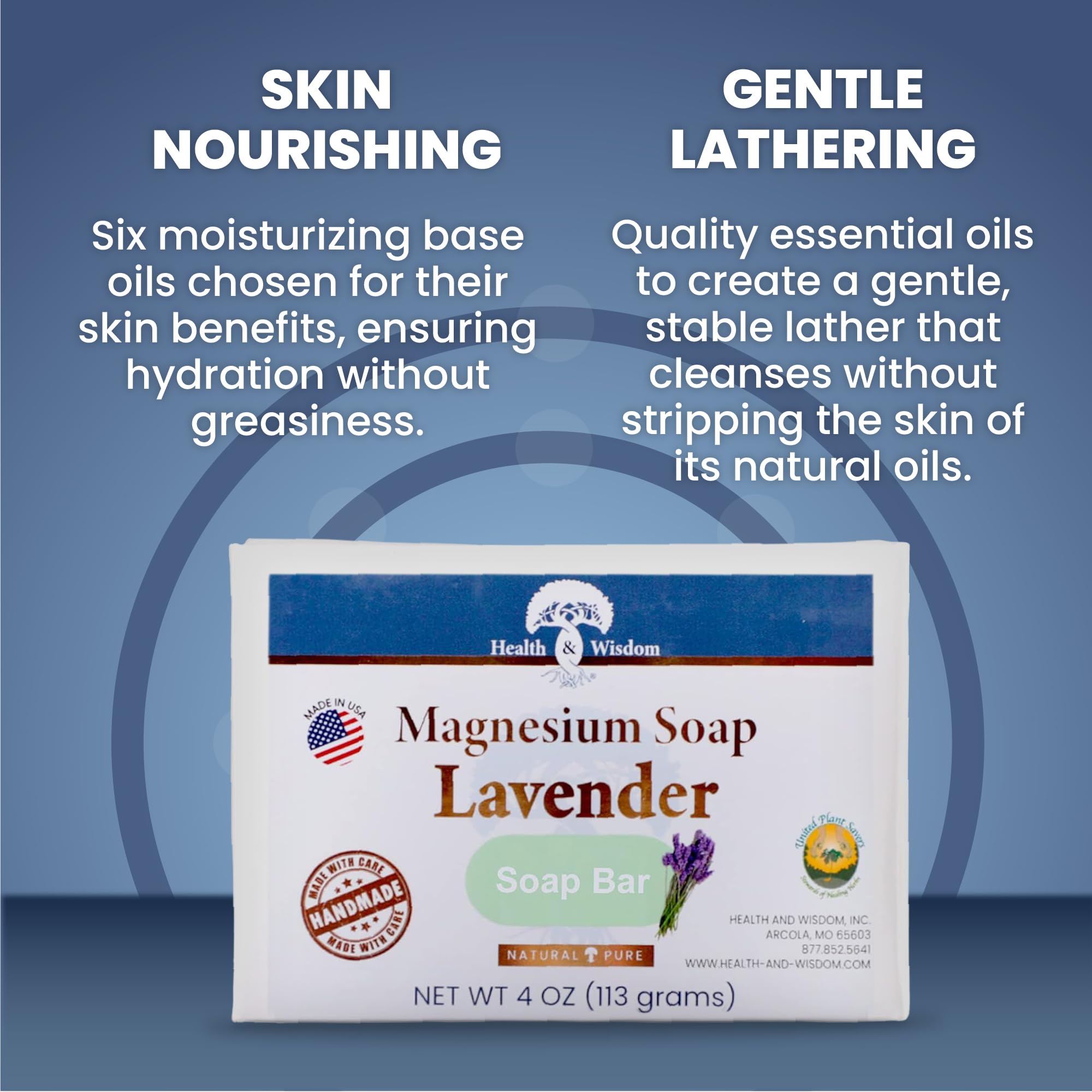 Health & Wisdom Magnesium Soap Bar - All Natural Lavender Body Wash with Magnesium Oil for Skin Care - Moisturizing Shower & Bath Soap (4oz) - Perfect for Relaxation, Muscle Recovery & Aromatherapy