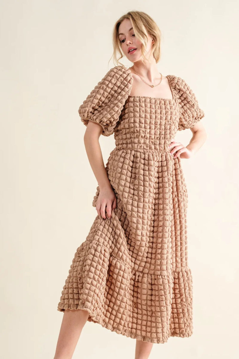 Full Size Square Neck Puff Sleeve Dress for Women - Elegant Flowy Summer Dress for Weddings, Parties & Date Nights