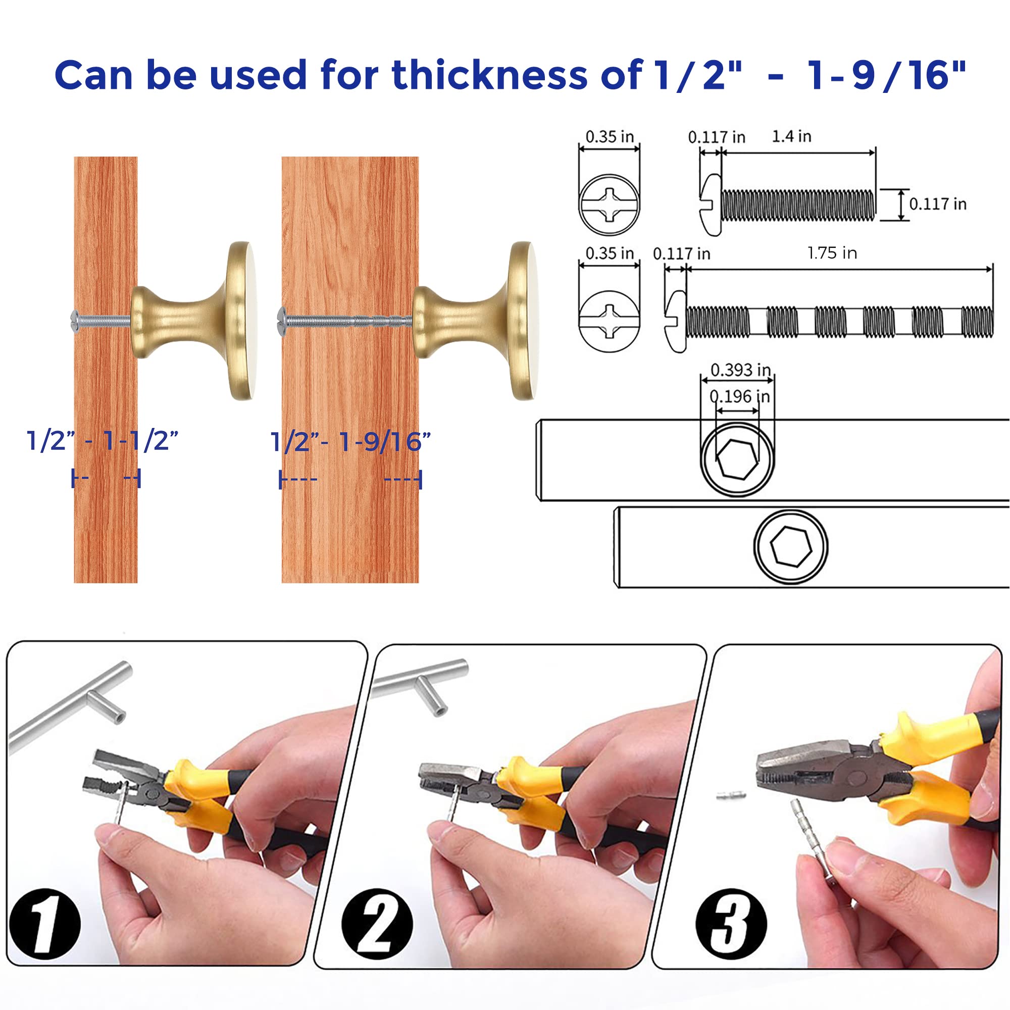Ravinte 15 Pack Solid Metal Knobs - Gold Cabinet Hardware, Round Dresser & Drawer Knobs, Brushed Brass Kitchen Cabinet Pulls - Perfect for Home Decor, Furniture Upgrades & DIY Projects