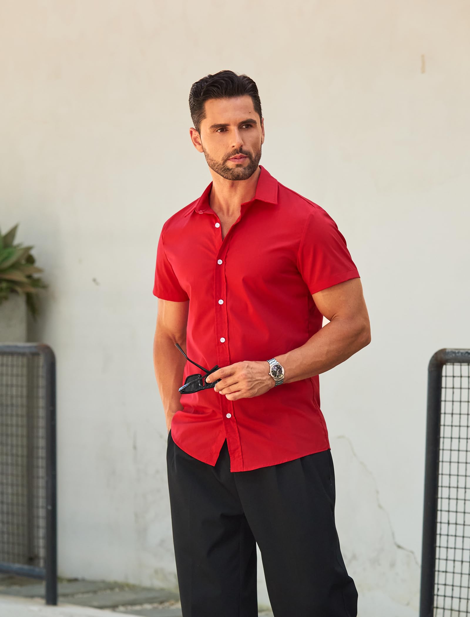 MAPICK Men's Slim Fit Short Sleeve Dress Shirt - Button Down Business Casual Shirt for Summer | Office Wear, Wedding, Party & Formal Occasions
