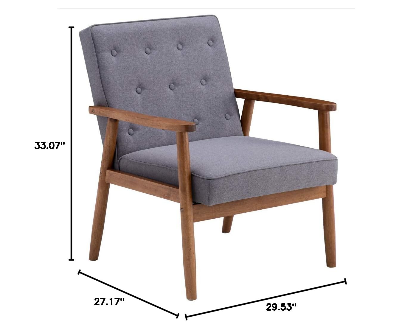 Modern Fabric Upholstered Arm Chair with Wooden Frame - Gray Lounge Chair for Living Room, Bedroom, or Office - Comfortable Single Sofa Chair for Relaxing and Reading