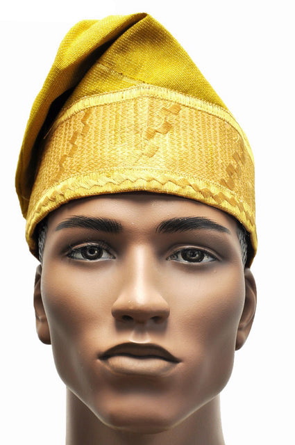 Authentic African Aso Oke Kufi Cap - Handmade Gold Embroidered Net Hat for Men - Perfect for Weddings, Cultural Events & Special Occasions