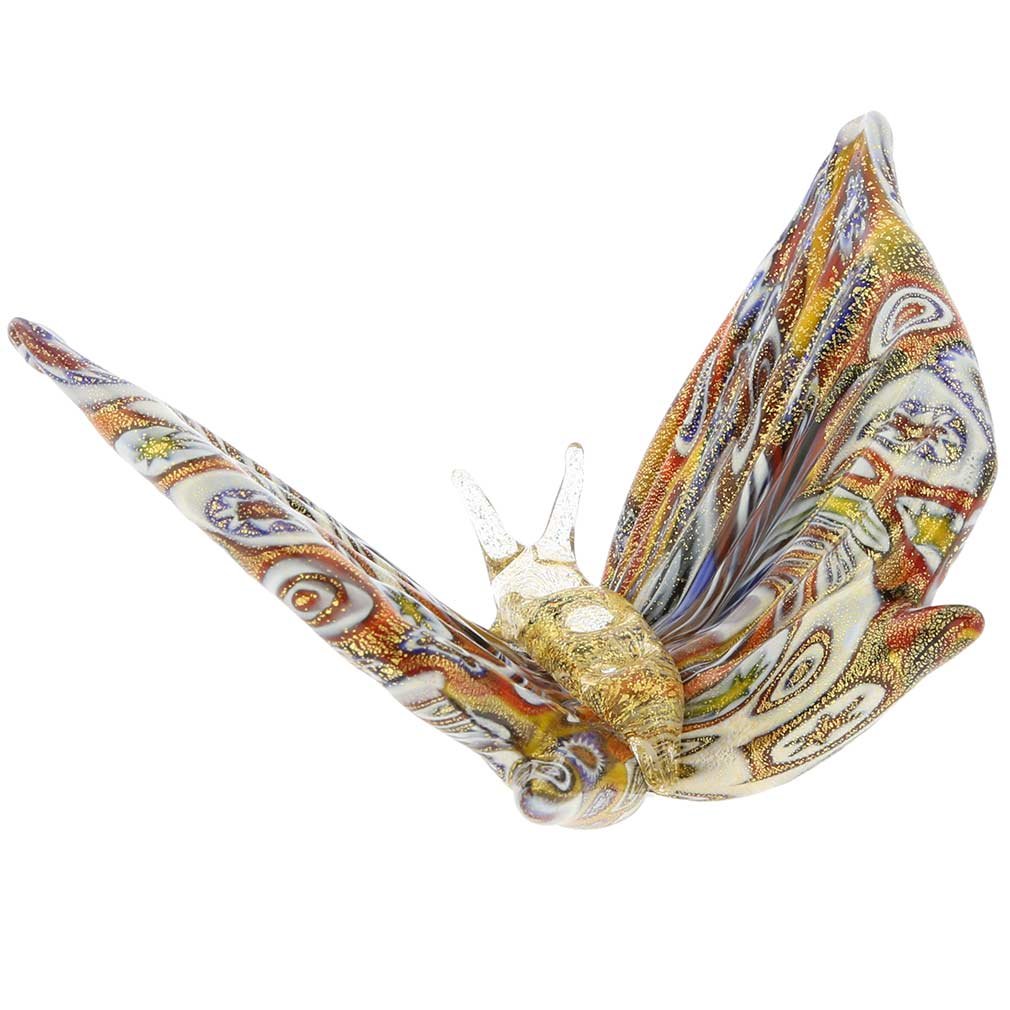 Authentic Murano Glass Butterfly - Handcrafted Venetian Millefiori Art Piece with Gold Accents | Perfect for Home Décor, Wedding Gifts & Collector's Display
