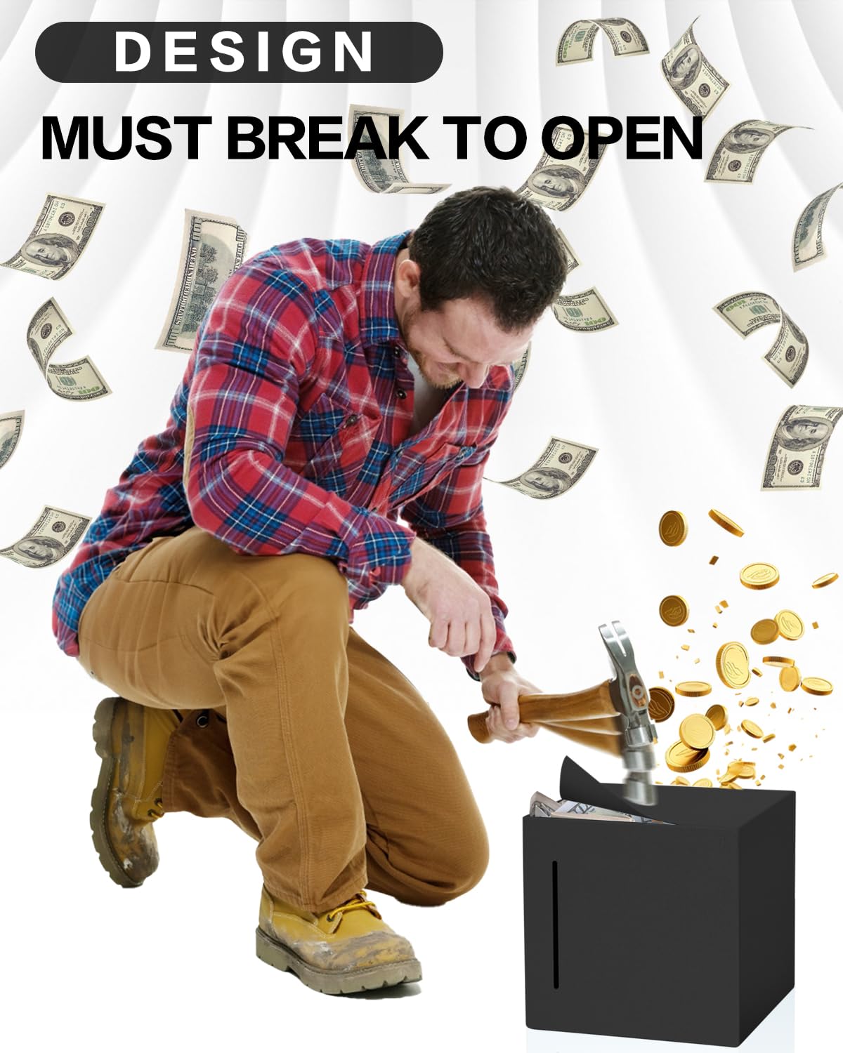 Unbreakable Metal Piggy Bank for Adults - Save $5,050 with 100 Day Money Challenge | Stainless Steel Savings Box (4.72 Inch, Black) | Must Break to Open | Perfect for Budgeting, Emergency Funds & Financial Goals