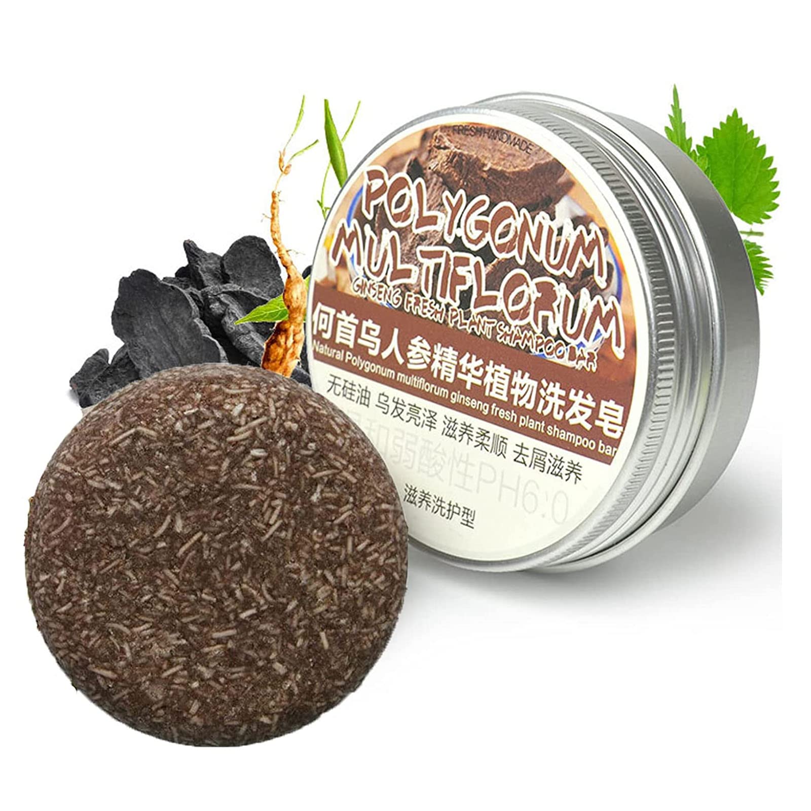 HueRenew Natural Hair Darkening Shampoo Bar with Polygonum Multiflorum - Promotes Healthy Hair Growth & Darkens Gray Hair - Vegan, Chemical-Free Hair Care (1PC) - Perfect for Home, Travel & Daily Hair Care Routine