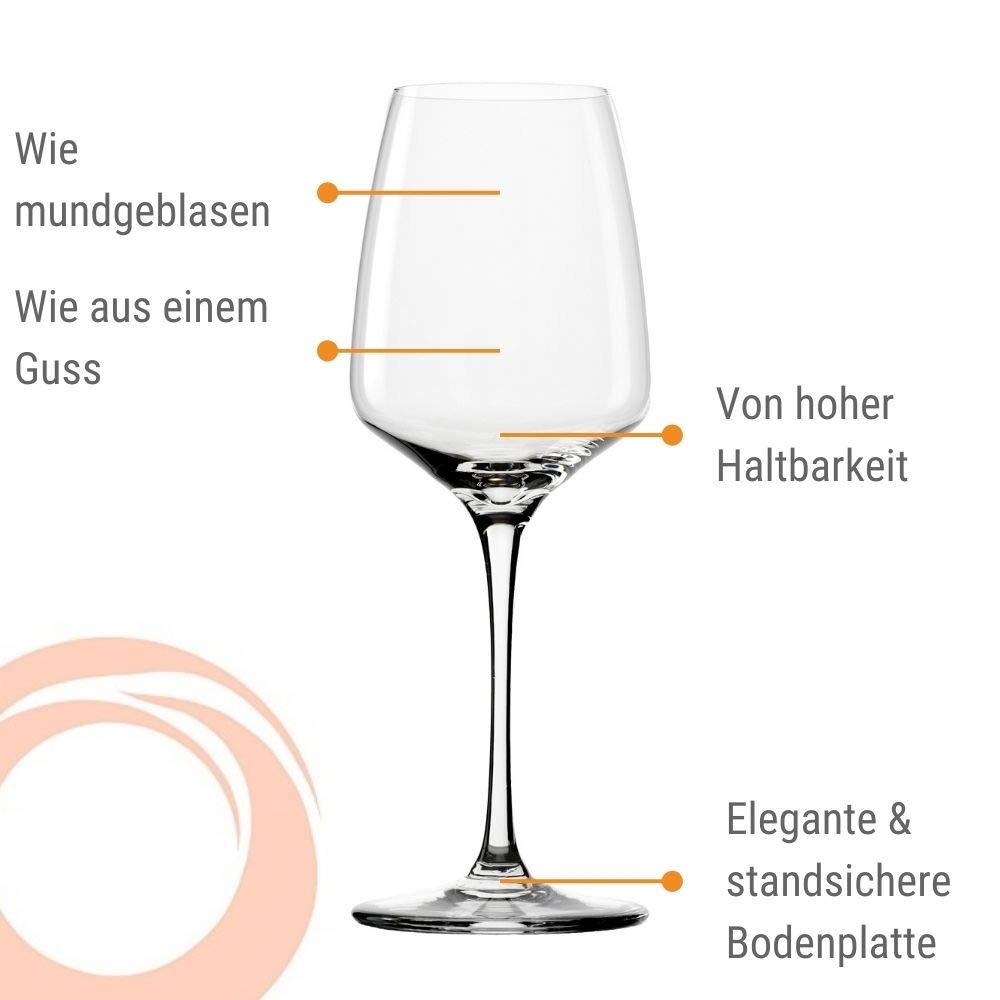 Premium Stolzle Experience White Wine Glasses Set of 6 - Crystal Clear Stemware for Chardonnay, Sauvignon Blanc & Riesling - Perfect for Dinner Parties, Wine Tastings & Romantic Evenings