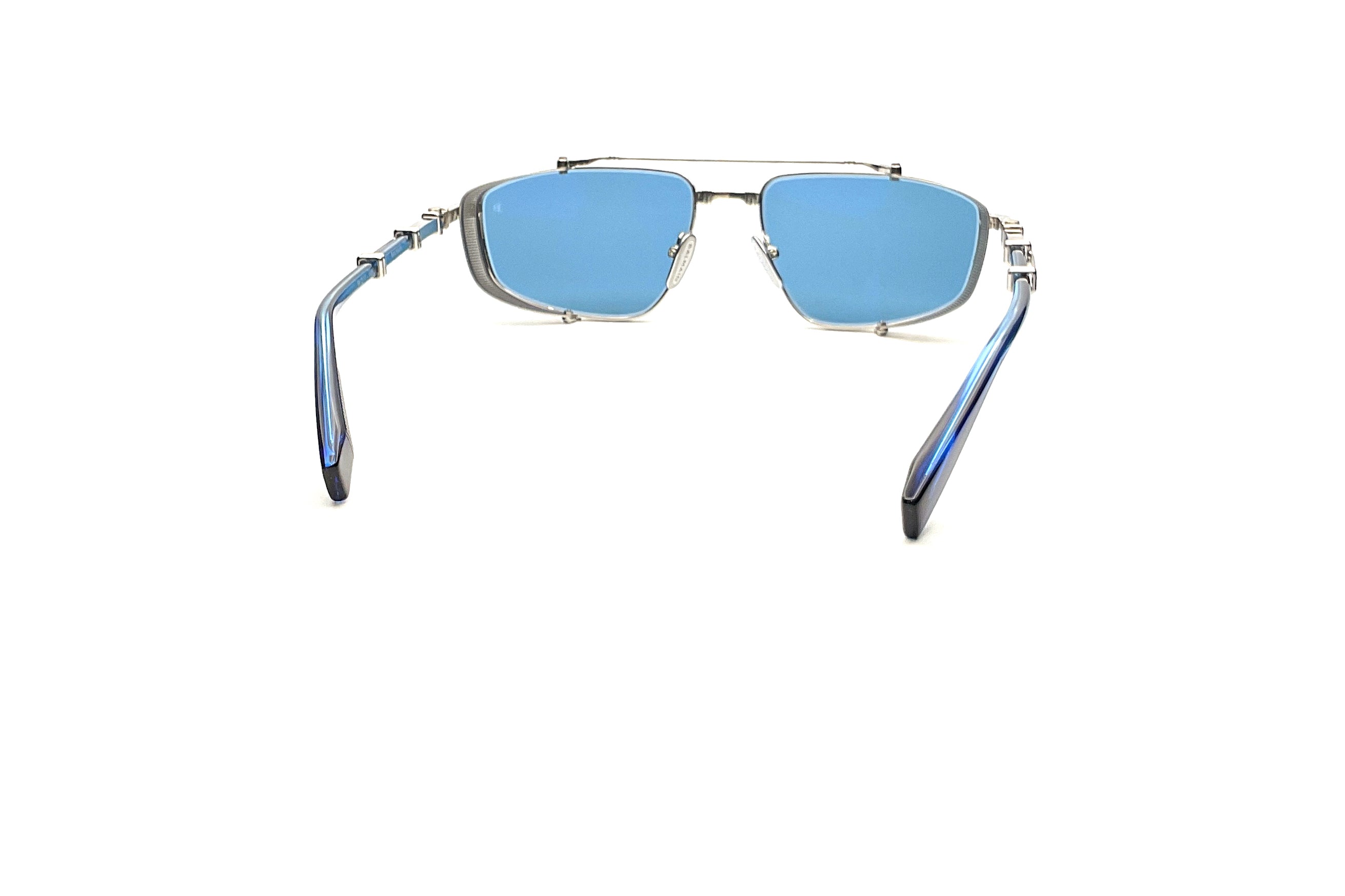 Balmain Brigade V Silver with Black Rhodium & Blue Swirl Sunglasses | Luxury Designer Shades for Men & Women | Perfect for Outdoor Activities, Travel & Fashion Statements