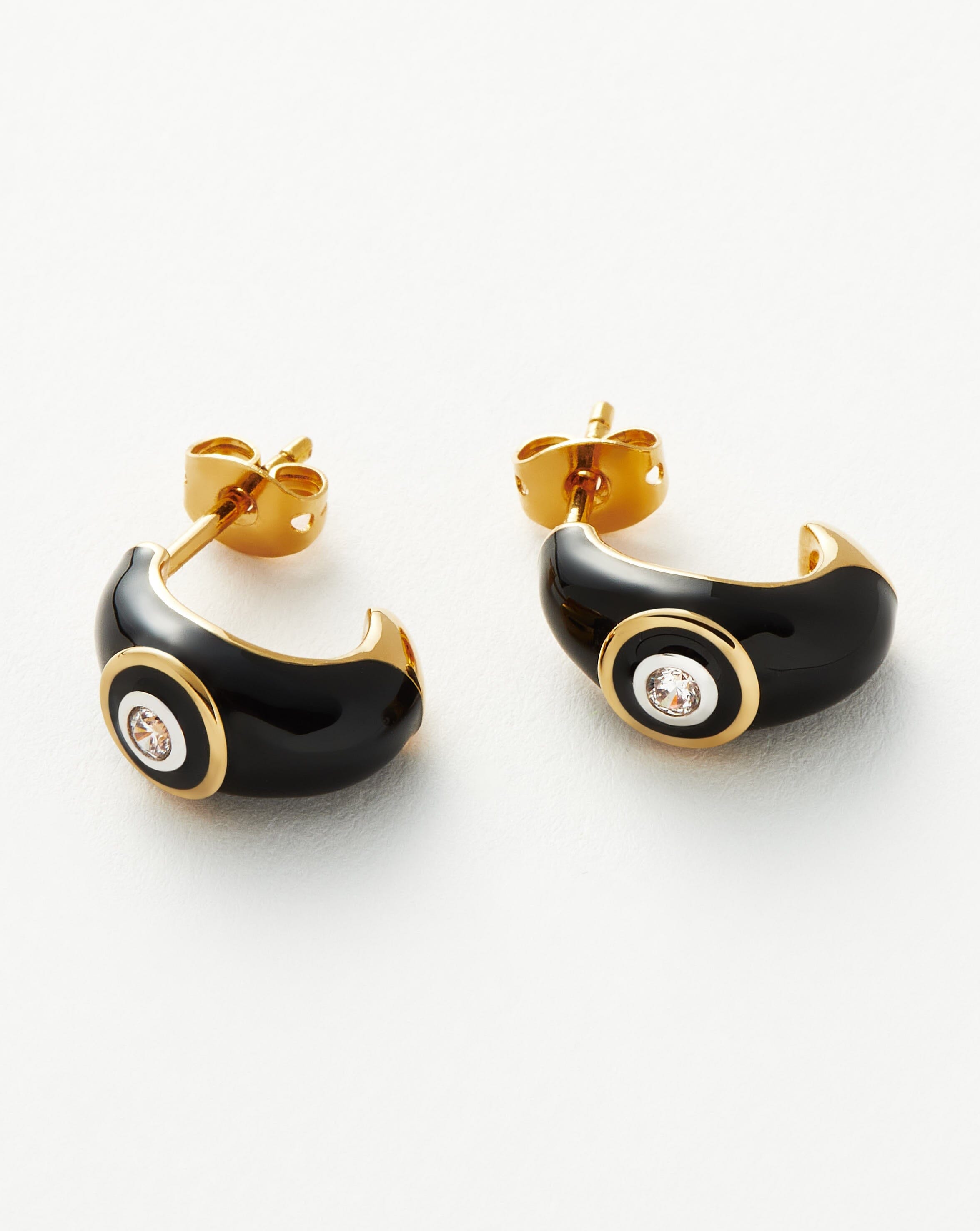 18k Gold Plated Cubic Zirconia Enamel Stone Dome Small Hoop Earrings for Women | Elegant Everyday & Party Jewelry Gift