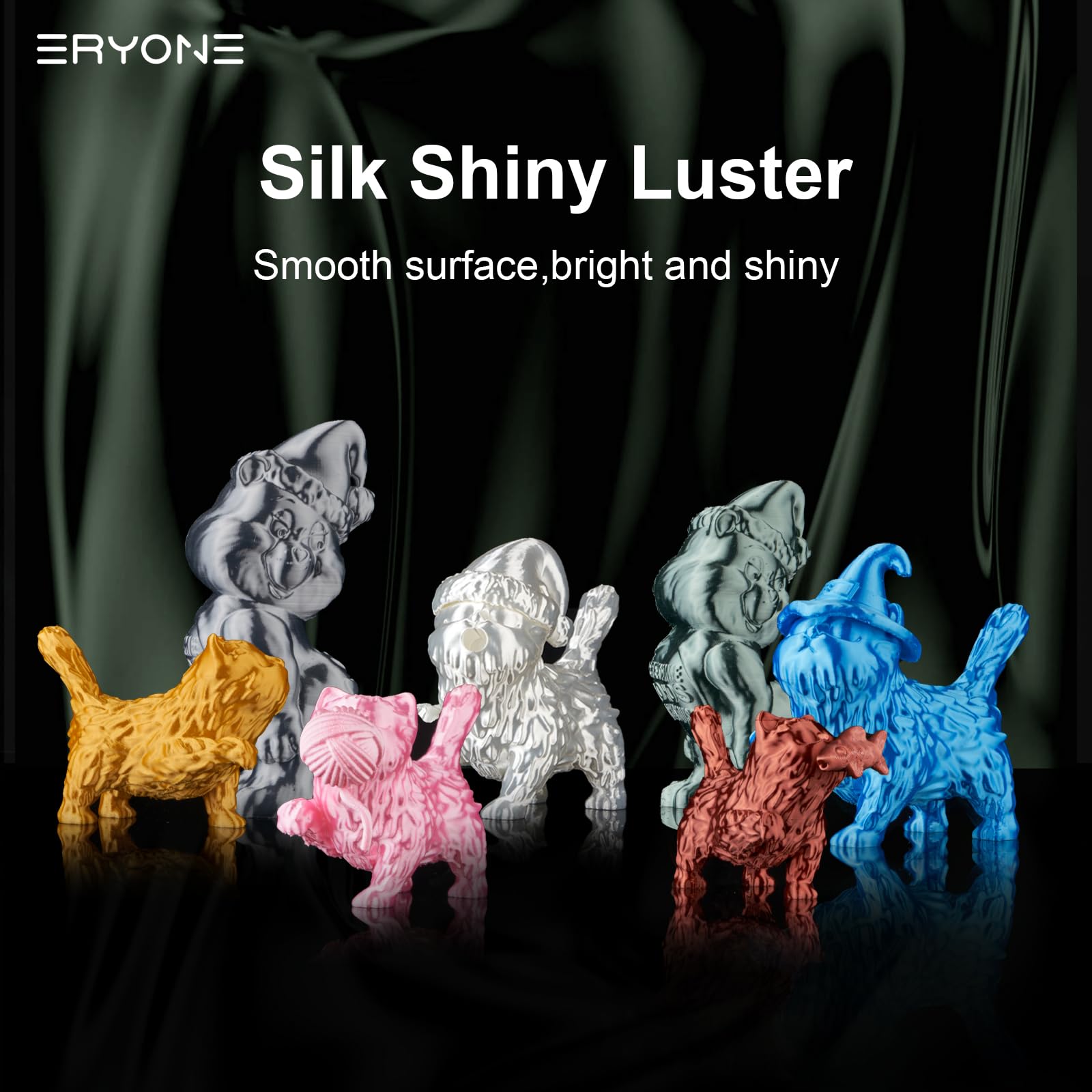 ERYONE Silk PLA 3D Printer Filament 1.75mm - Premium Silk Silver 1kg (2.2LBS) Spool for Smooth Printing - Perfect for Cosplay Props, Home Decor & DIY Projects