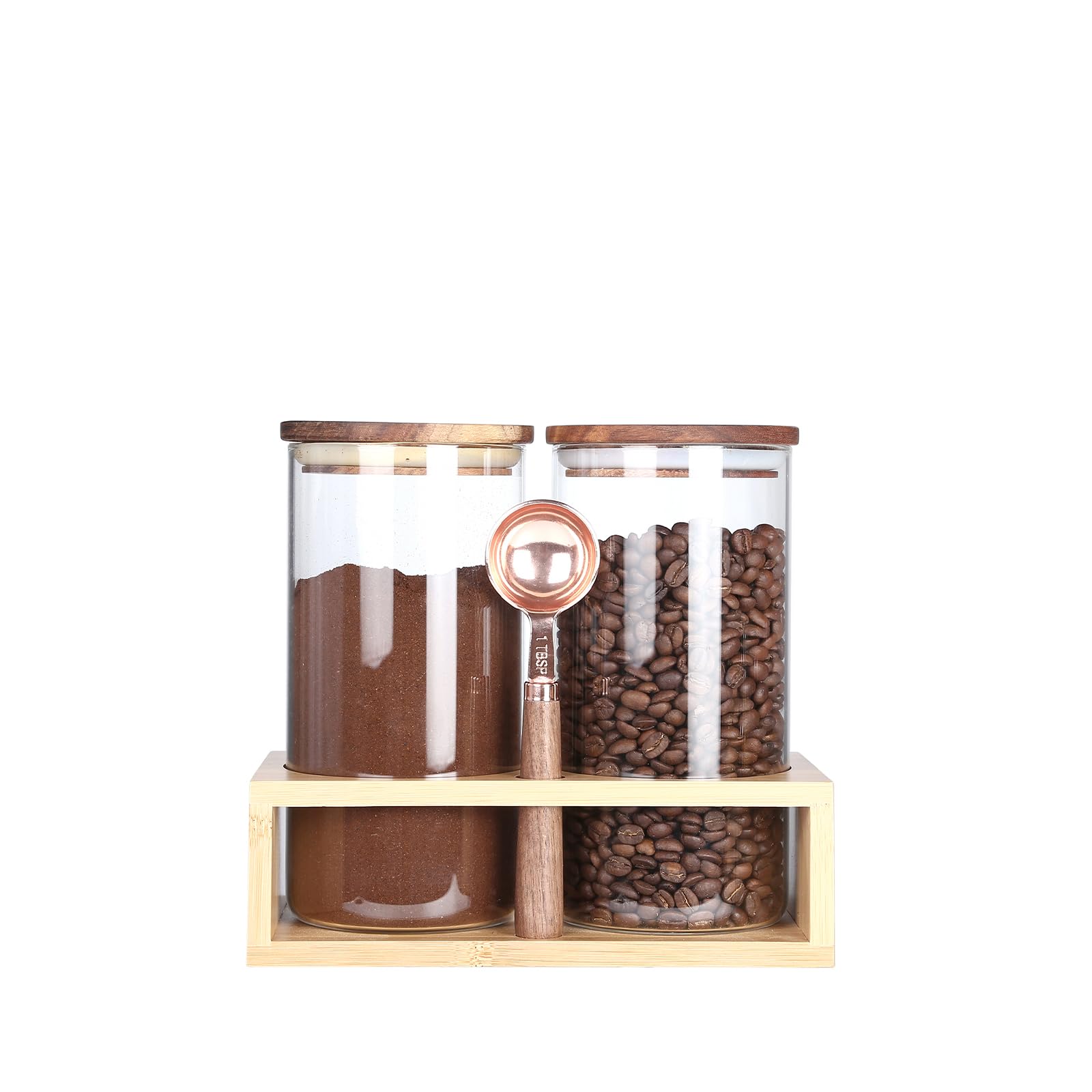 KKC HOME ACCENTS Airtight Glass Coffee Canisters - 3-Piece Set for Coffee Beans, Loose Tea, Matcha, Nuts & Spices | Perfect for Kitchen Countertop, Pantry & Coffee Bar Organization