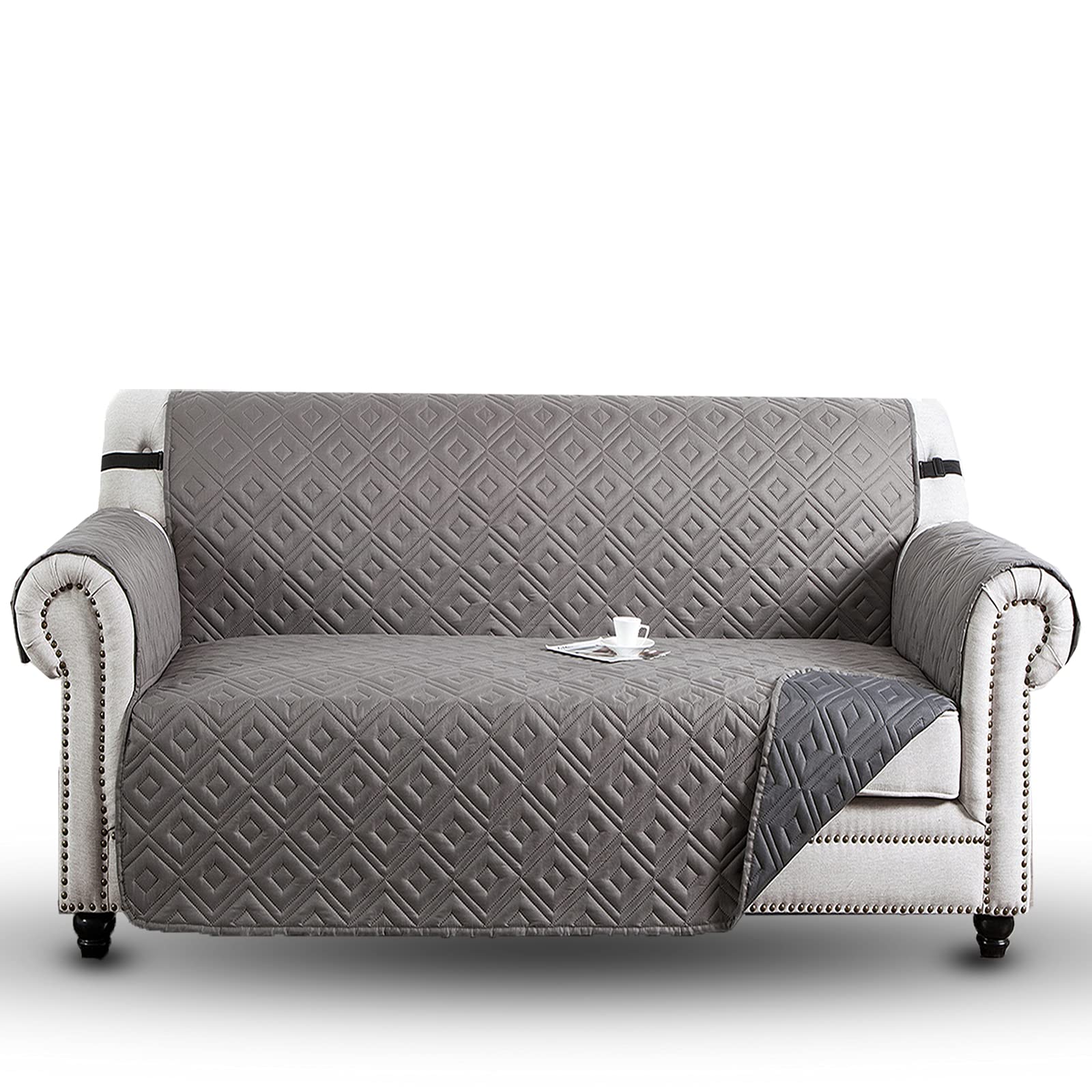 Hafaa 3 Seater Sofa Cover - Water Resistant, Non-Slip Couch Slipcover with Adjustable Elastic Straps & Hooks - Light Grey & Dark Grey Furniture Protector for Pets, Dogs & Kids | Perfect for Living Room, Family Room & Pet-Friendly Homes