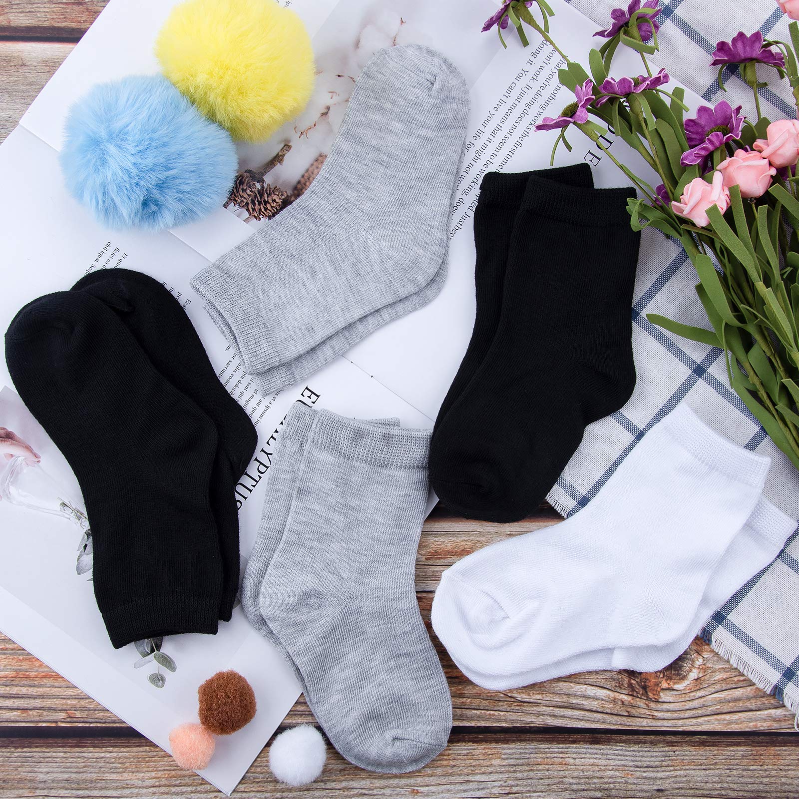 Duufin 18 Pairs Toddler Crew Socks - Mid Cut Kids Socks for Boys & Girls - Soft Cotton Mid Calf Socks for Daily Wear, School & Playtime