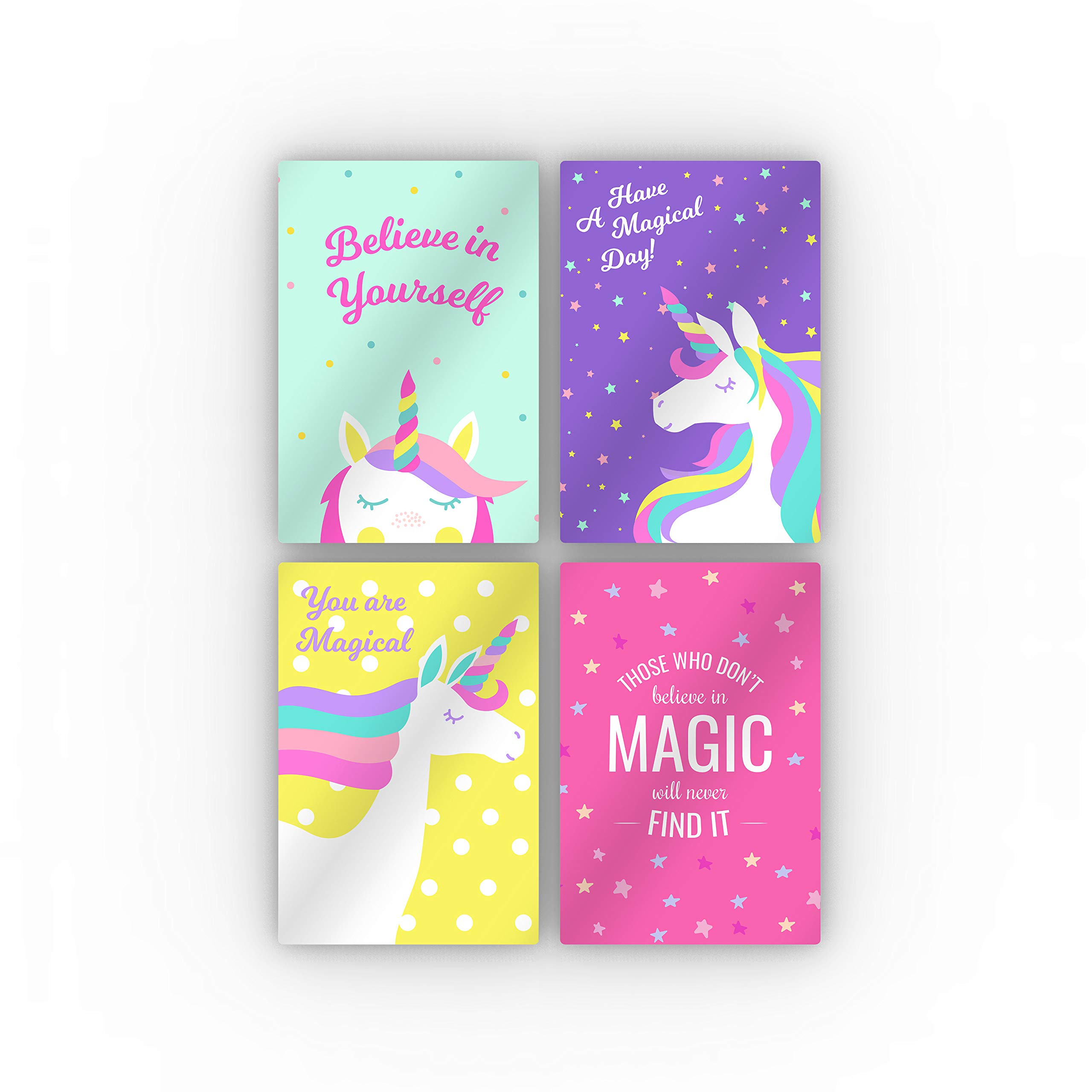 HB Art Design Beautiful Unicorn Motivational Wall Art - 4 Panel Metal Print Set for Nursery, Baby Girl & Boy Room, Kids Bedroom Decor - Handmade in USA (17x11 inches each) - Perfect for Birthday Gifts, Baby Showers & Nursery Wall Decoration