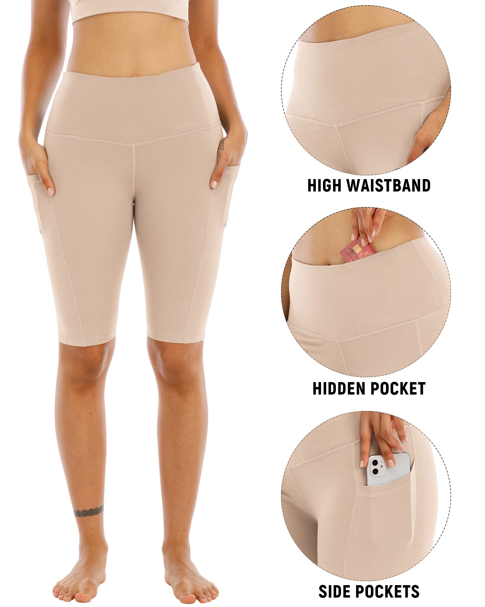 WHOUARE Women's High Waisted Yoga Shorts 4-Pack with Pockets - Tummy Control Workout Shorts for Running, Cycling, Gym & Lounge Wear