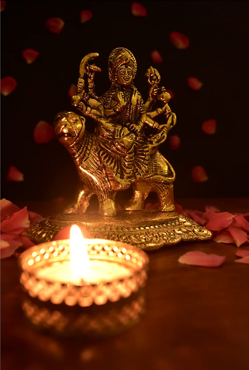 5 Inch Metal Durga Amba Navratri Pooja Statue - Handcrafted Indian Spiritual Sculpture for Home Altar, Temple Decor, Festival Gifts & Spiritual Décor | Perfect for Hindu Worship, Diwali Decorations & Cultural Home Accents