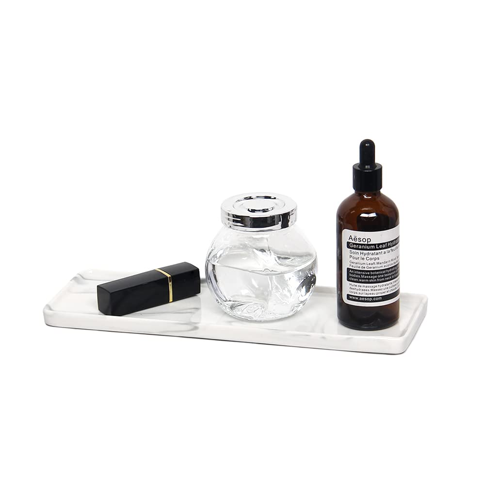 Ceramic Marble Bathroom Vanity Tray - Elegant Countertop Organizer for Perfume, Jewelry & Soap | Perfect for Bathroom Decor, Kitchen Counter & Dresser Organization