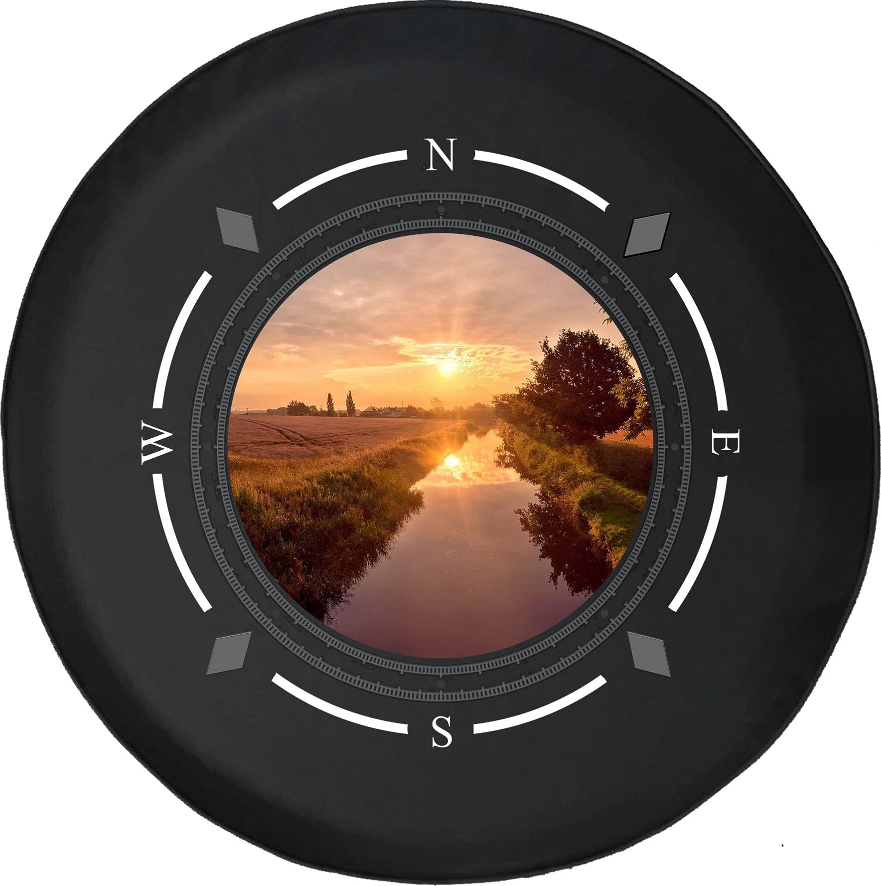 Premium American Unlimited Spare Tire Cover with Compass & Sunrise Country Design - Universal Fit for SUV, Trailer, RV & Most Vehicles - Waterproof Wheel Protection for Outdoor Adventures, Road Trips & Off-Roading