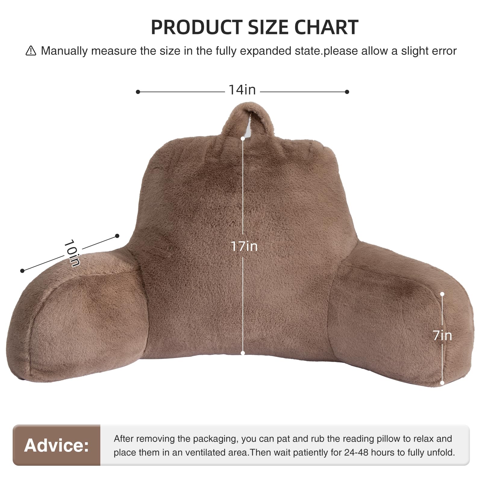 **Comfortable Adult Reading Pillow with Arms - Backrest Support for Sitting Up in Bed, Chair, or Sofa - Perfect for Reading, Relaxing, and Watching TV (Khaki)**