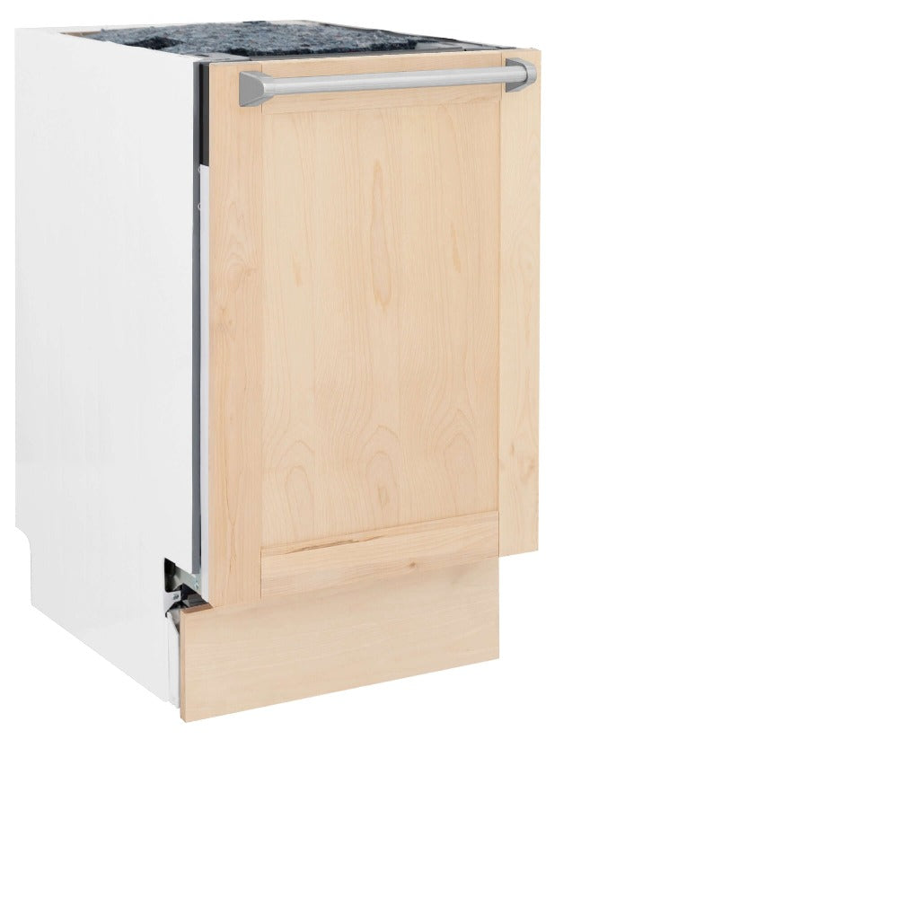 ZLINE 18 Inch Tallac Series 3rd Rack Top Control Built-In Dishwasher - Unfinished Wood with Traditional Handle, 51dBa (DWV UF 18) | Energy Efficient Kitchen Appliance for Modern Homes
