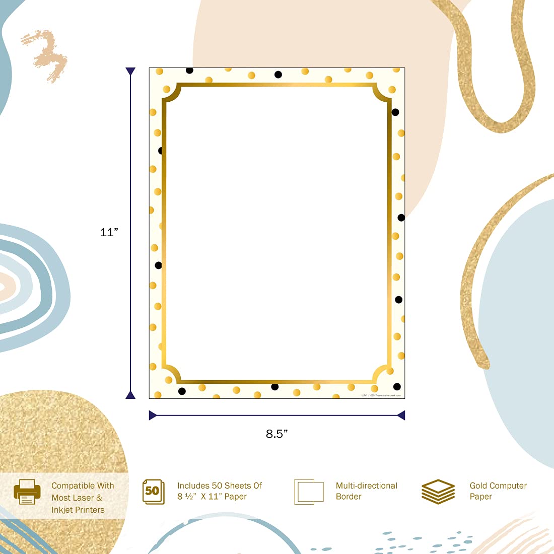 Barker Creek Gold Decorative Printer Paper - 8.5” x 11” Designer Computer Paper for Home, School & Office - 50 Sheets per Package - Perfect for Invitations, Letters & Craft Projects