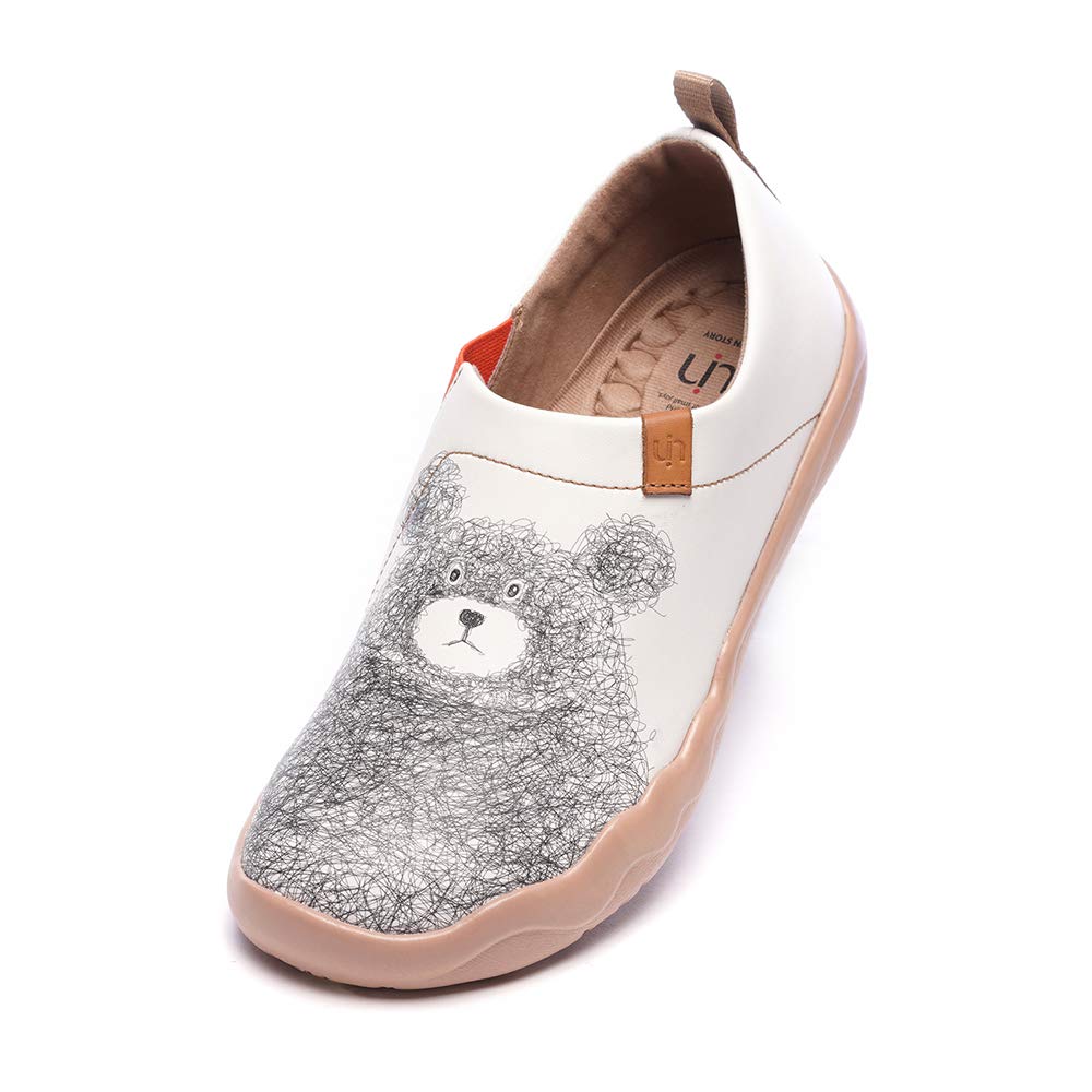 UIN Women's Men's Slip On Sneakers - Cute Bear Print Casual Walking Shoes - Microfiber Leather Comfortable Street Travel Shoes - Perfect for Daily Wear, Shopping & Travel (Size 45)