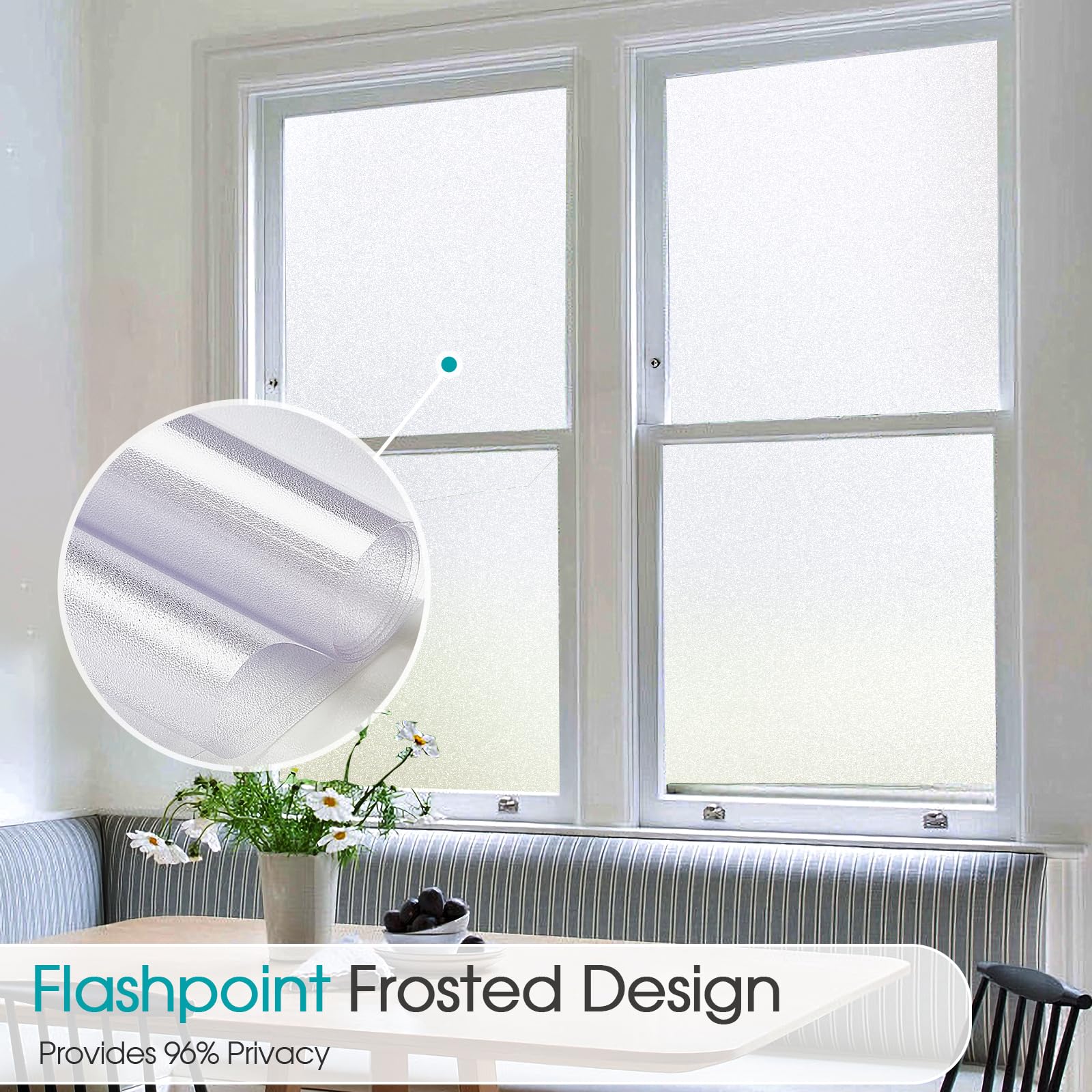 Coavas Window Tint Kit - DIY Privacy Window Film with Application Tools, Heat Blocking Frosted Glass Clings for Home & Office (Perfect for Bedrooms, Bathrooms, and Glass Doors)