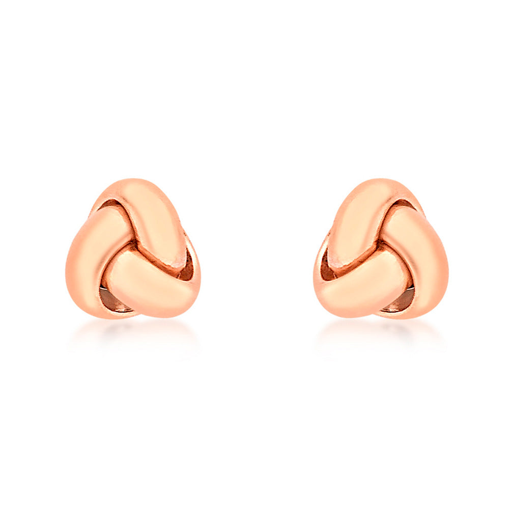 9ct Rose Gold Tiny Tri Knot Stud Earrings for Women - Dainty Minimalist Jewelry for Everyday Wear, Gift Giving & Special Occasions