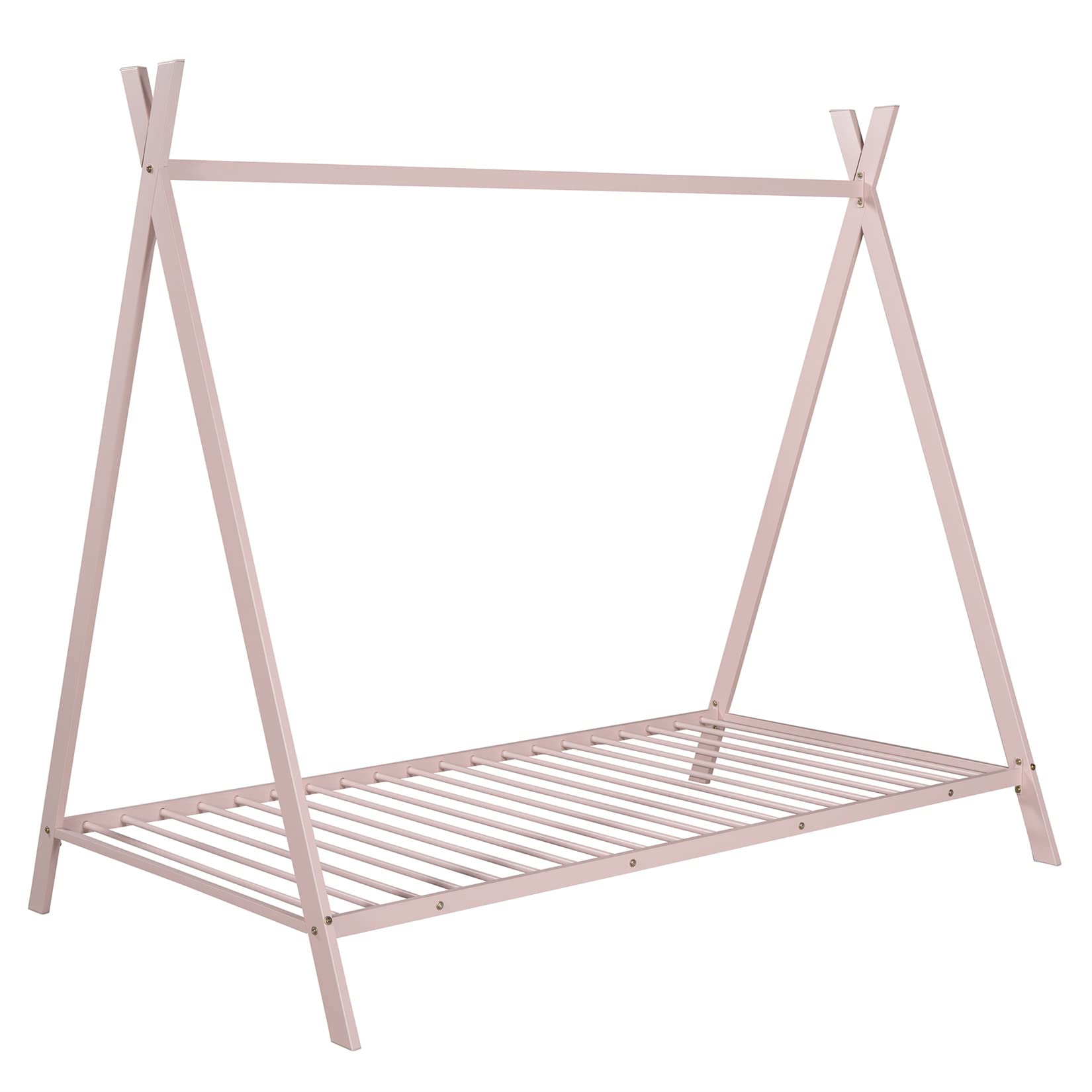 Montessori Twin Teepee Bed Frame - Metal Toddler House Floor Bed for Kids, Boys & Girls (Pink) | Perfect for Playrooms, Bedrooms & Montessori Learning Spaces