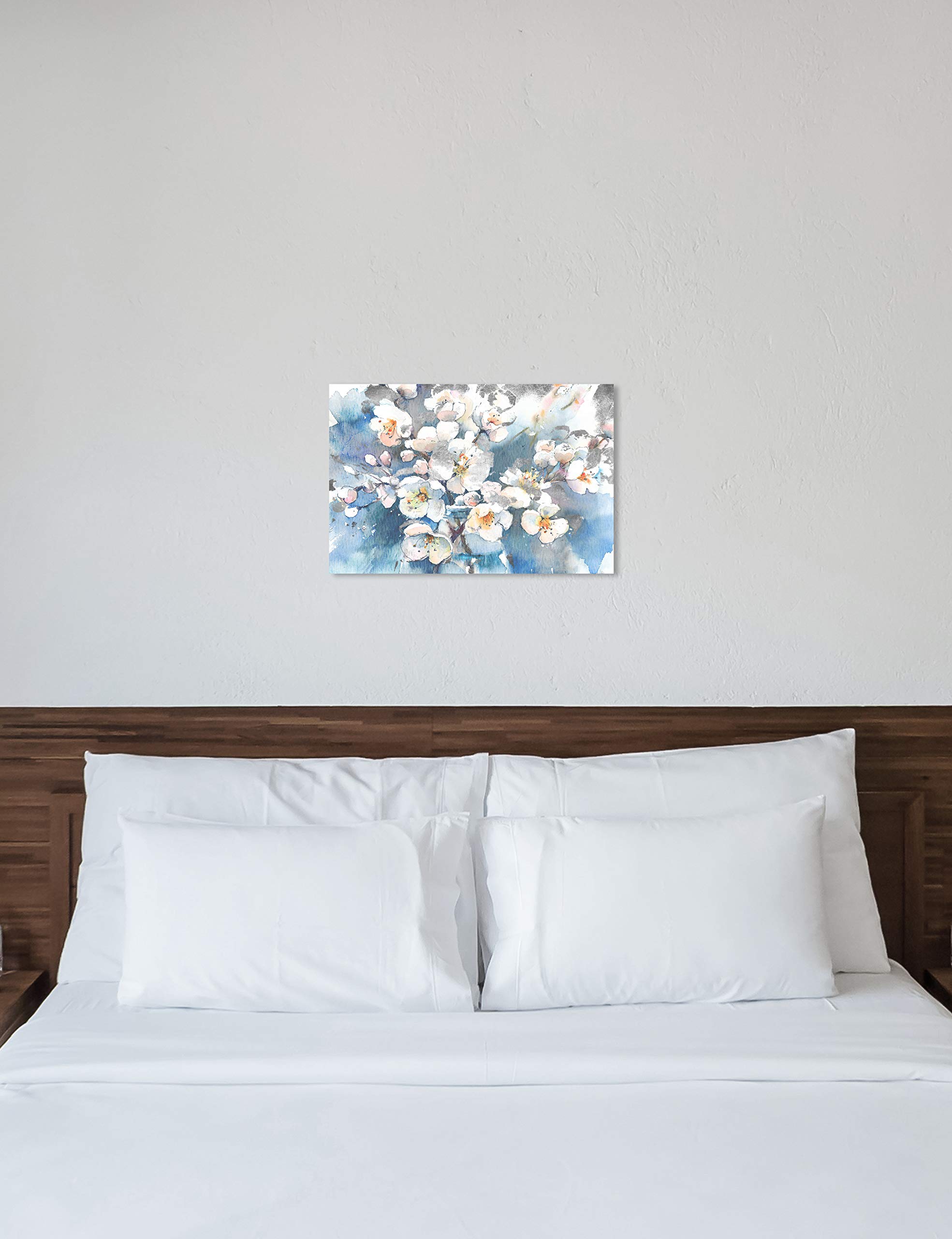 Oliver Gal Floral Wall Art Canvas Print 'Spring Blossom in Blue' - 15x10 Inch White Modern Home Decor - Perfect for Living Room, Bedroom & Office Wall Decoration