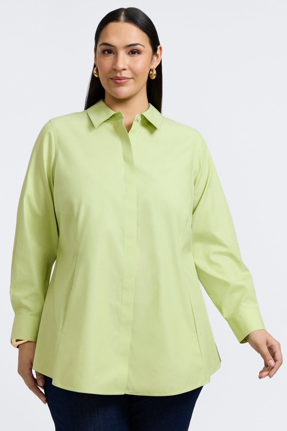 Cici Plus Wrinkle-Free Pinpoint Long Sleeve Tunic Shirt for Women - Perfect for Office Wear & Casual Outfits