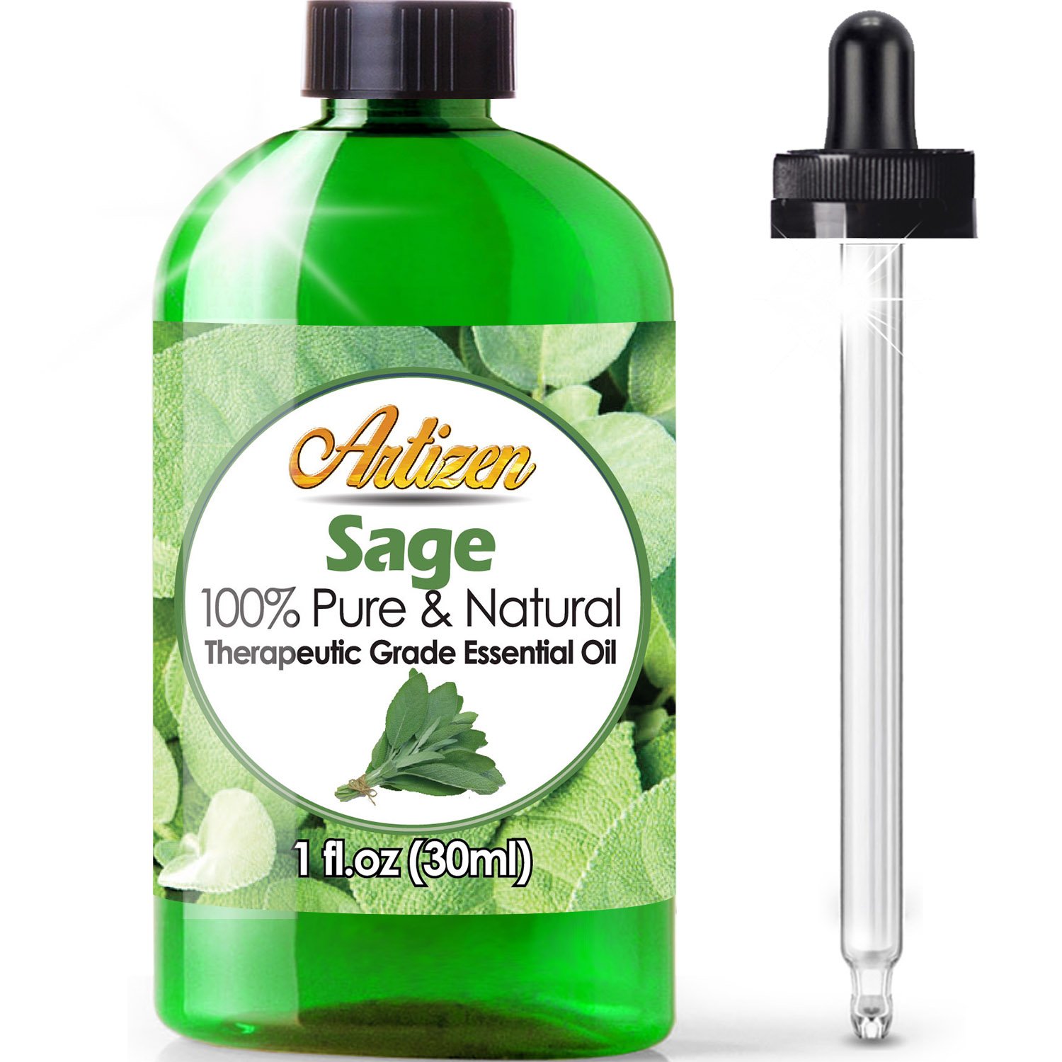 Artizen 30ml Sage Essential Oil - 100% Pure Therapeutic Grade Aromatherapy Oil for Diffuser, Massage & Relaxation - 1 Fl Oz (30ml) Bottle