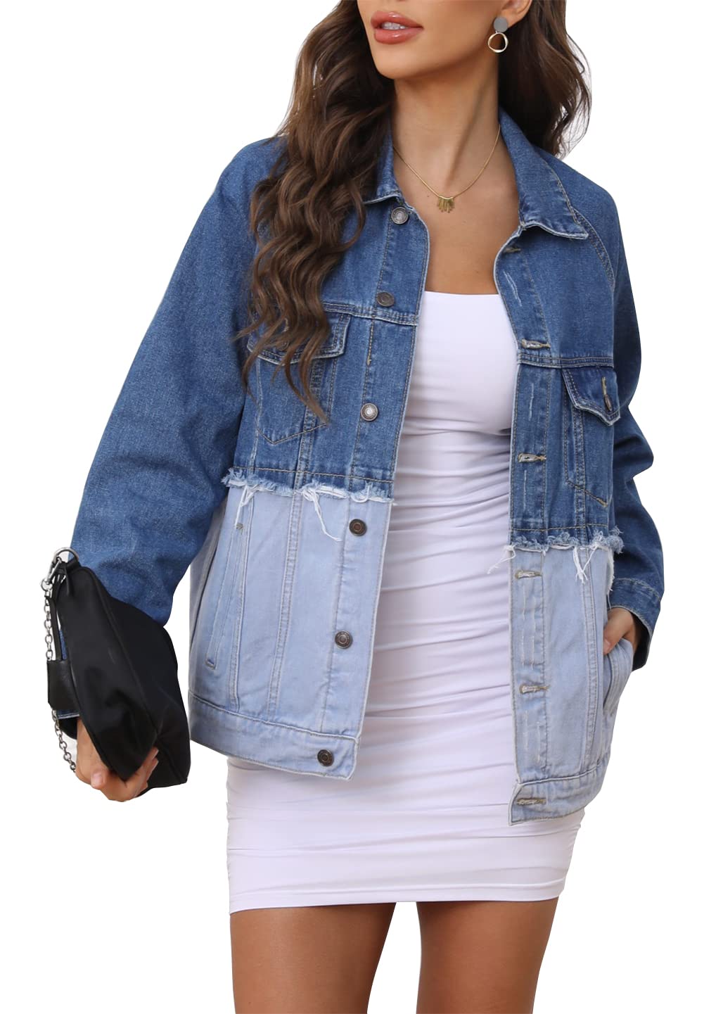 Vintage Washed Oversized Boyfriend Denim Jacket for Women - Classic Loose Fit Jean Trucker Jacket 703 | Casual Outfits, Streetwear Fashion & Layering Essential