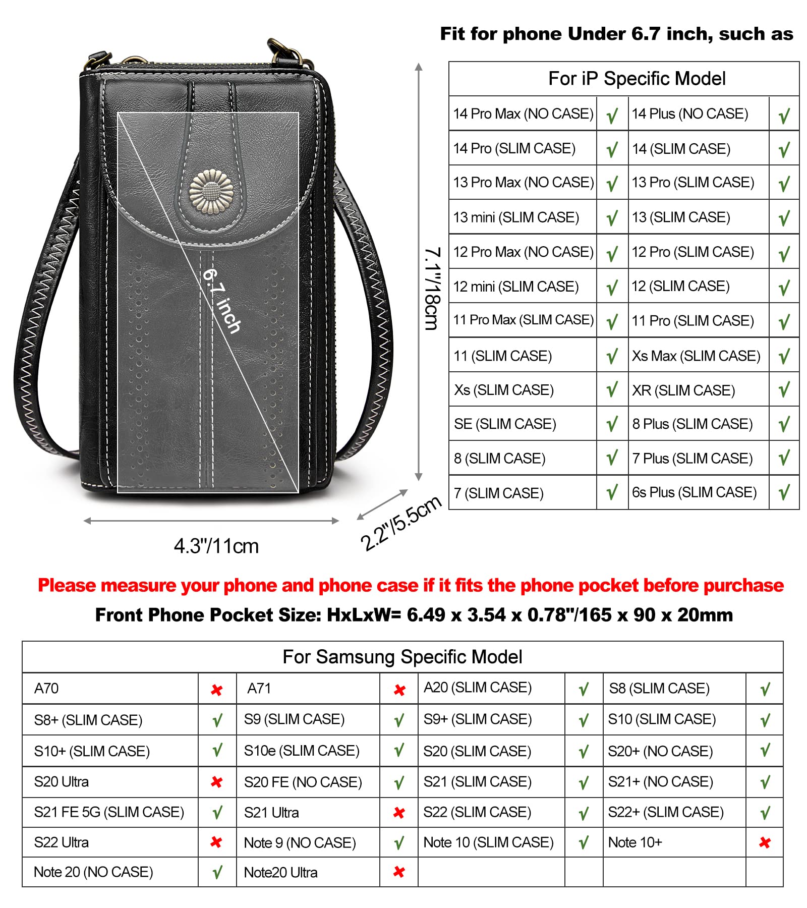 S-ZONE RFID Blocking Crossbody Purse for Women - Small Faux Leather Phone Wallet | Secure Travel & Everyday Essentials Carrier