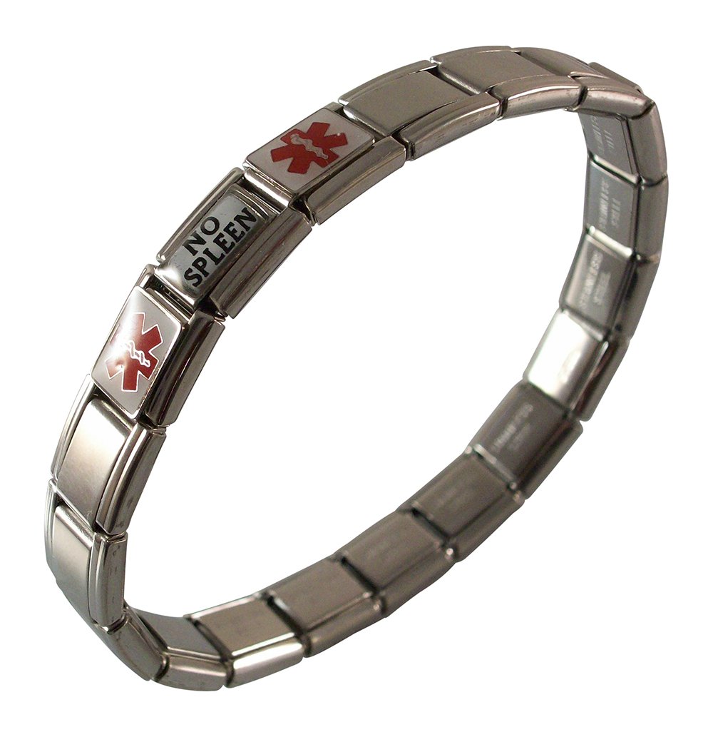 No Spleen Medical Alert Bracelet - Italian Charm Style Stretchy Stainless Steel ID Band for Emergency Health Conditions (Perfect for Asplenia Patients & Daily Wear)