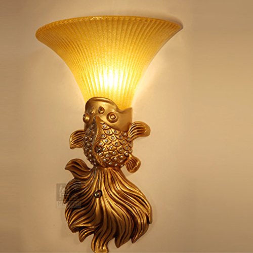 Classic Resin Golden Fish Wall Lights - European Style Mermaid Bedroom & Living Room Lighting - Staircase, Balcony, Aisle Wall Fixtures for Home Decor