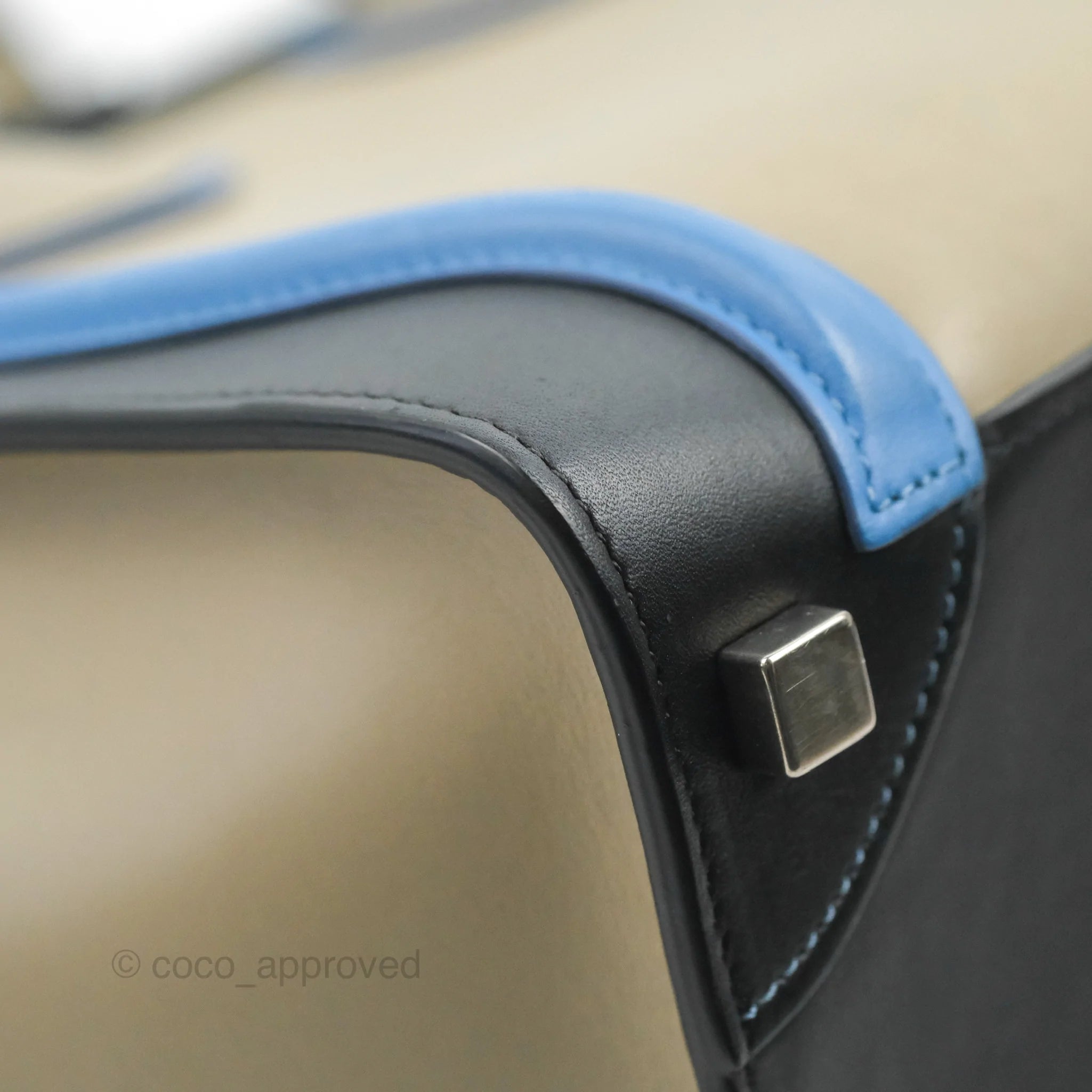 Celine Micro Luggage Bag in Taupe, Blue & Black Calfskin Leather - Perfect for Work, Travel & Everyday Luxury Handbag