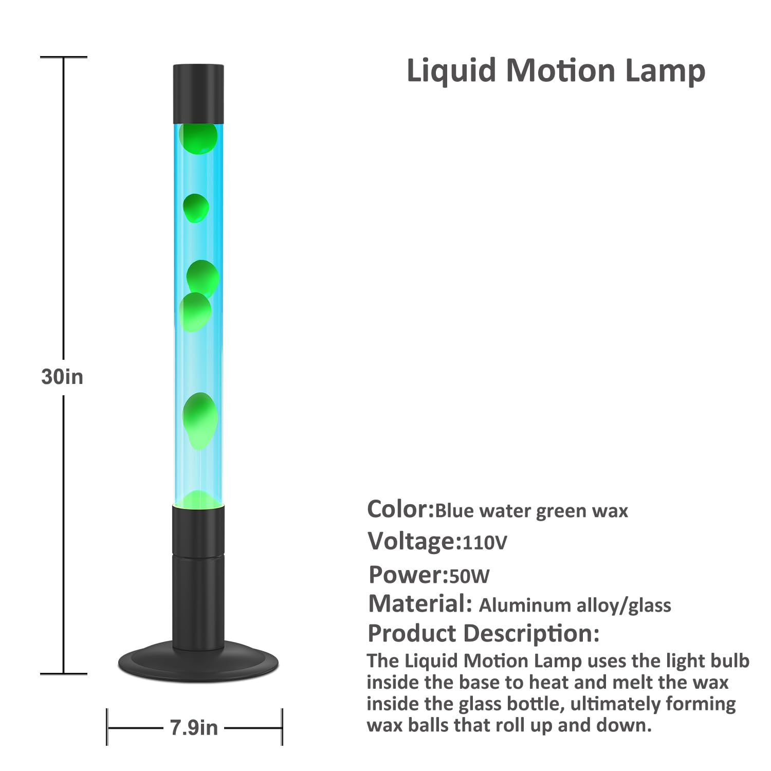 30-Inch Liquid Motion Lamps - Soothing Magma Lamp for Home & Office Decor, Relaxing Mood Light for Living Room, Bedroom, Meditation & Stress Relief (Blue Water with Green Wax)