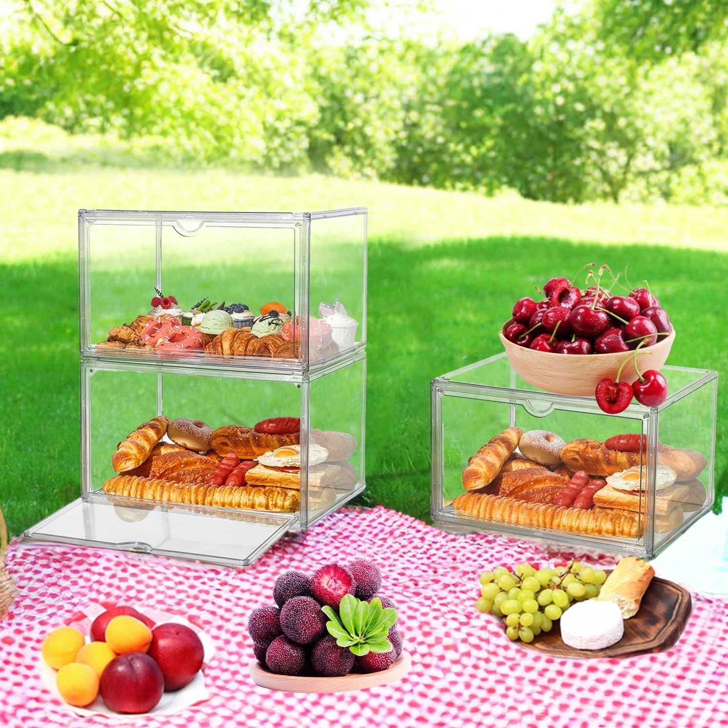 4-Piece Stackable Bread Storage Containers for Kitchen Countertop - Large Airtight Bread Box Set for Bread, Bagels, Muffins | Perfect for Bakery Display, Pantry Organization & Fresh Food Storage