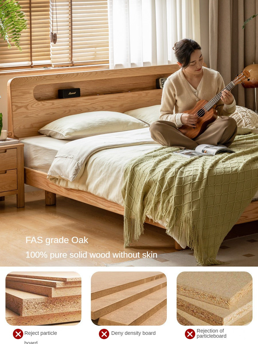 Solid Oak Wood Suspension Luminous Bed - Modern Floating Platform Bed with LED Lighting for Bedroom, Guest Room, or Dorm