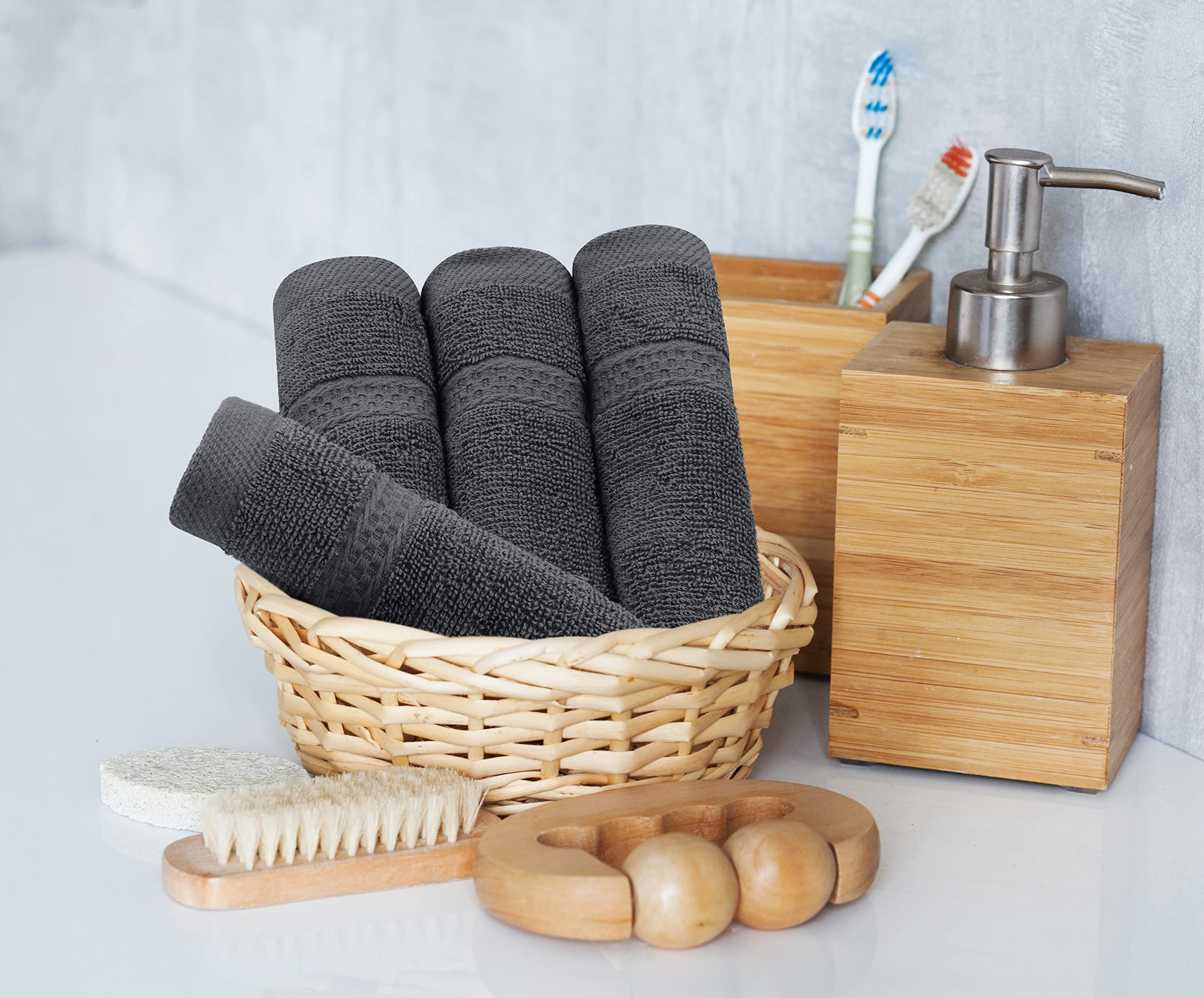 Premium 64-Piece Utopia Cotton Towel Set - 16 Bath Towels, 16 Hand Towels, 32 Washcloths - 600 GSM Ring Spun Highly Absorbent Bath & Shower Towels for Spa, Gym, Hotel & Home Use (Grey)