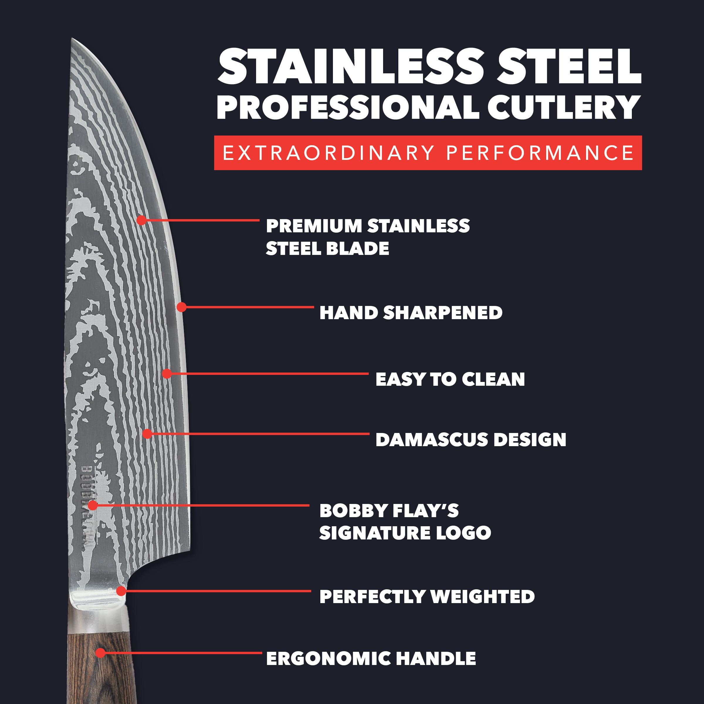GreenPan x Bobby Flay 13-Piece Stainless Steel Knife Set with Acacia Wood Block - Premium Damascus Steel Kitchen Knives for Professional Chefs & Home Cooking - Perfect for Slicing, Dicing, and Food Prep