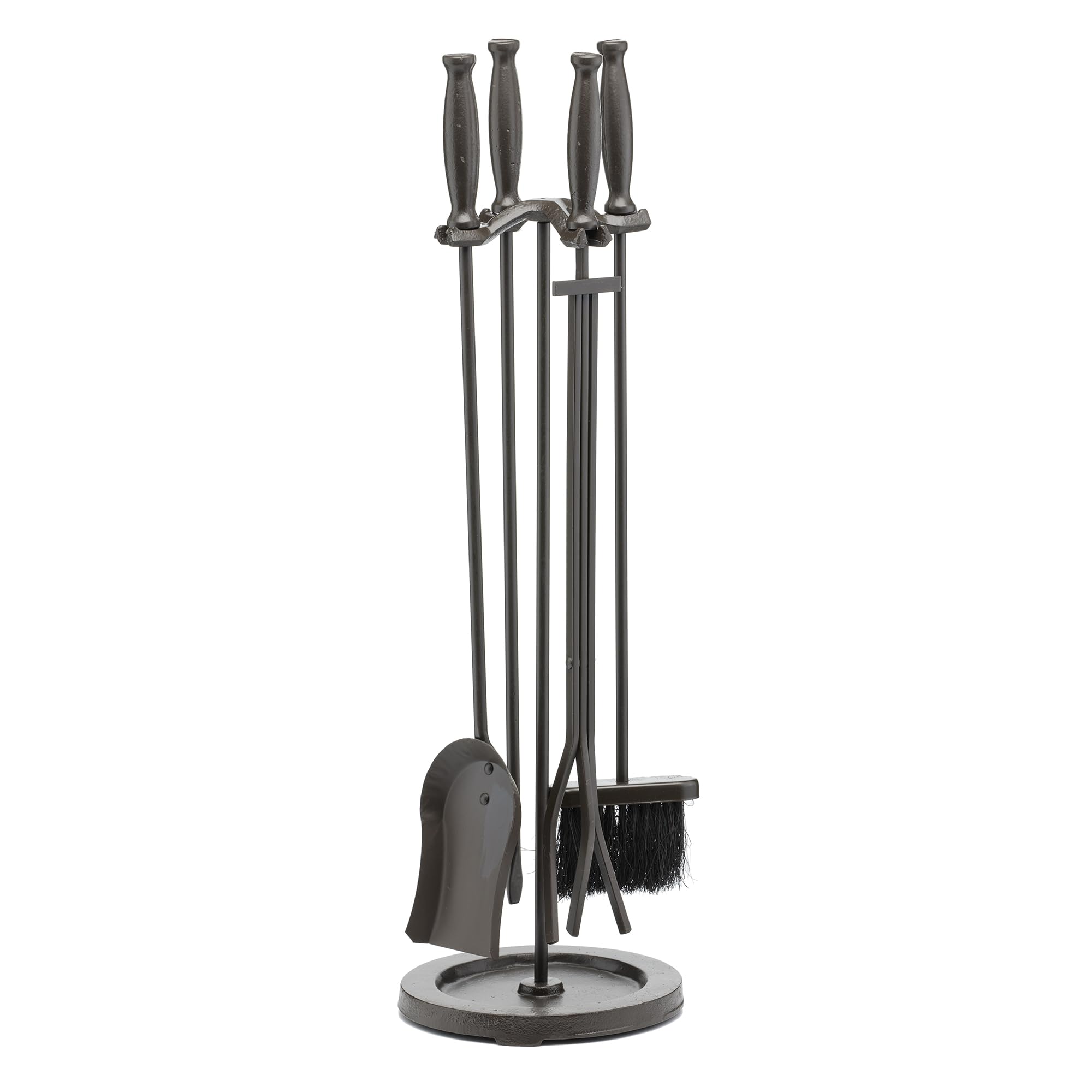 UniFlame 5-Piece Bronze Fireplace Tools Set with Cylinder Handles - Durable Fireplace Accessories for Home & Outdoor Fire Pits