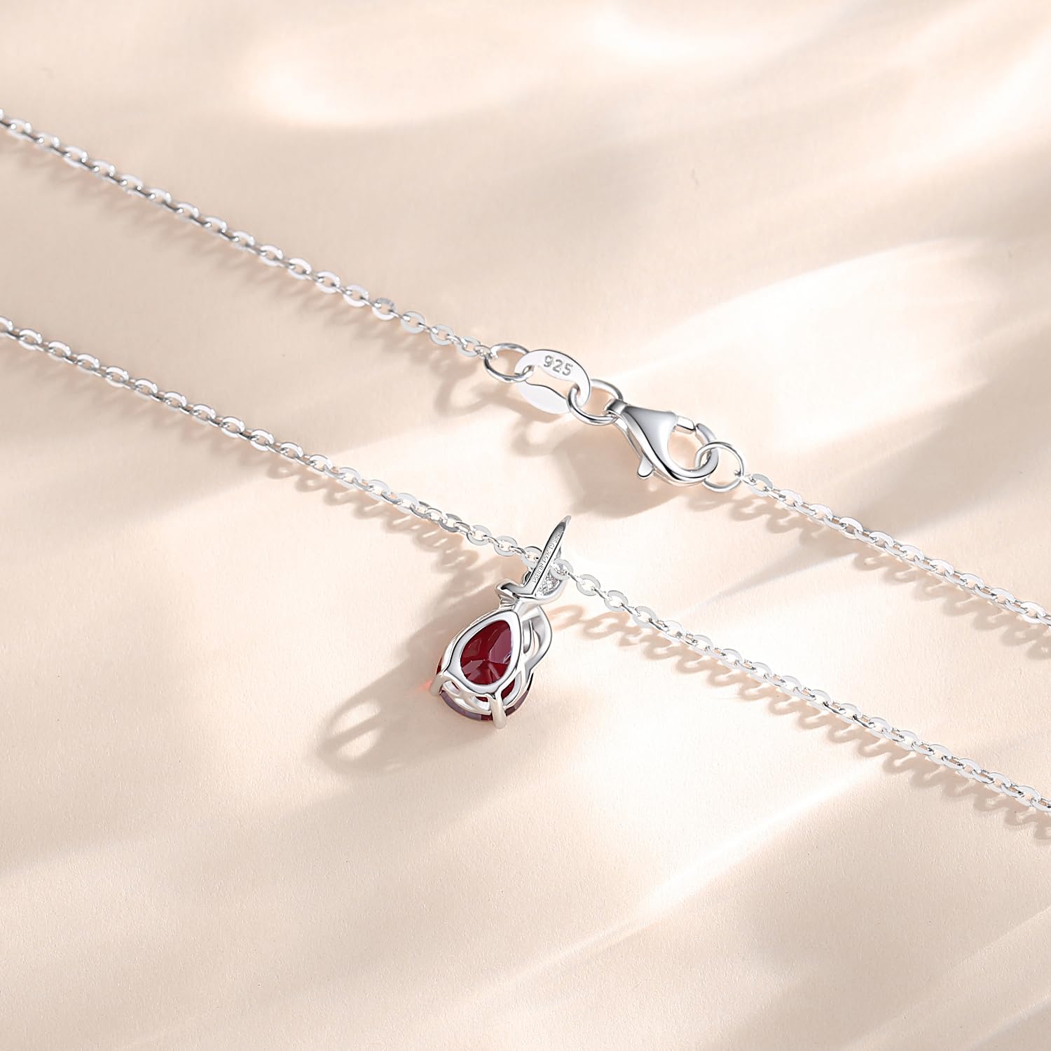 14K Solid White Gold Birthstone Pendant Necklace for Women - Pear Shaped Diamond Teardrop Necklace | Personalized Birthday Gift for Mom | Sterling Silver Chain 16