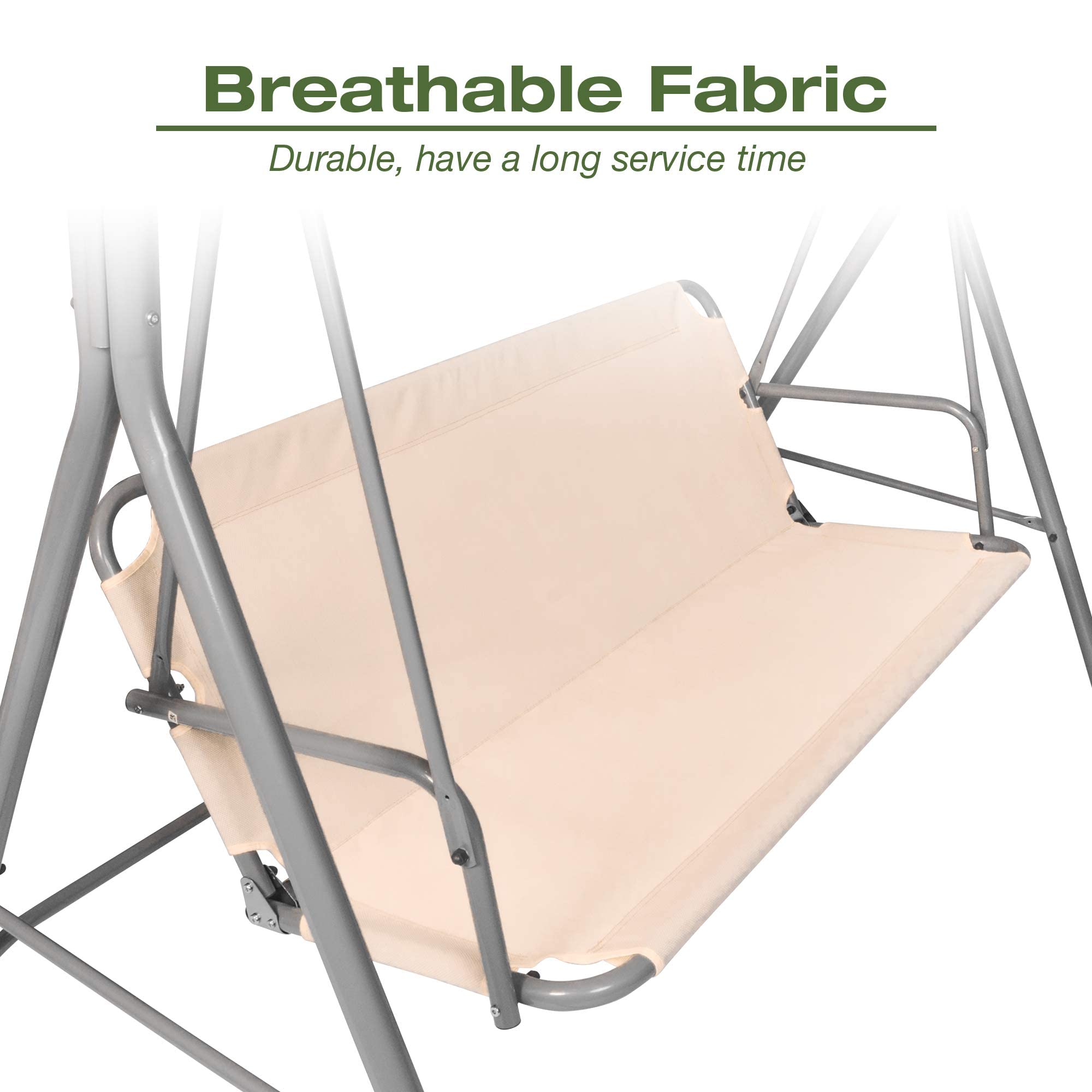 3-Person Outdoor Swing Chair with Adjustable Canopy - Heavy Duty Hammock Seats for Patio, Porch, Garden - Beige - Perfect for Relaxing, Lounging & Backyard Gatherings